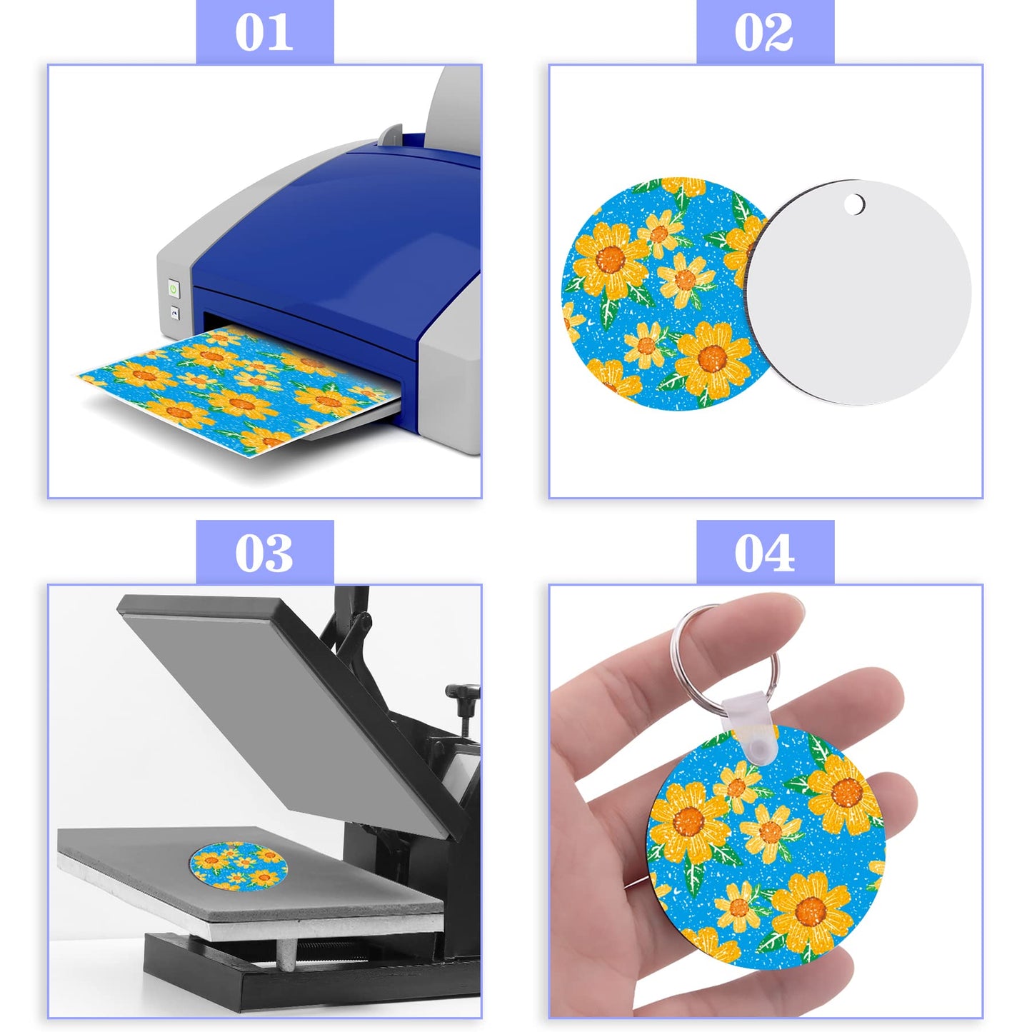 Duufin 120 Pieces Round Sublimation Keychain Blanks Double Side Heat Transfer Blanks MDF Blank Board Key Rings Blanks for Sublimation DIY and Craft