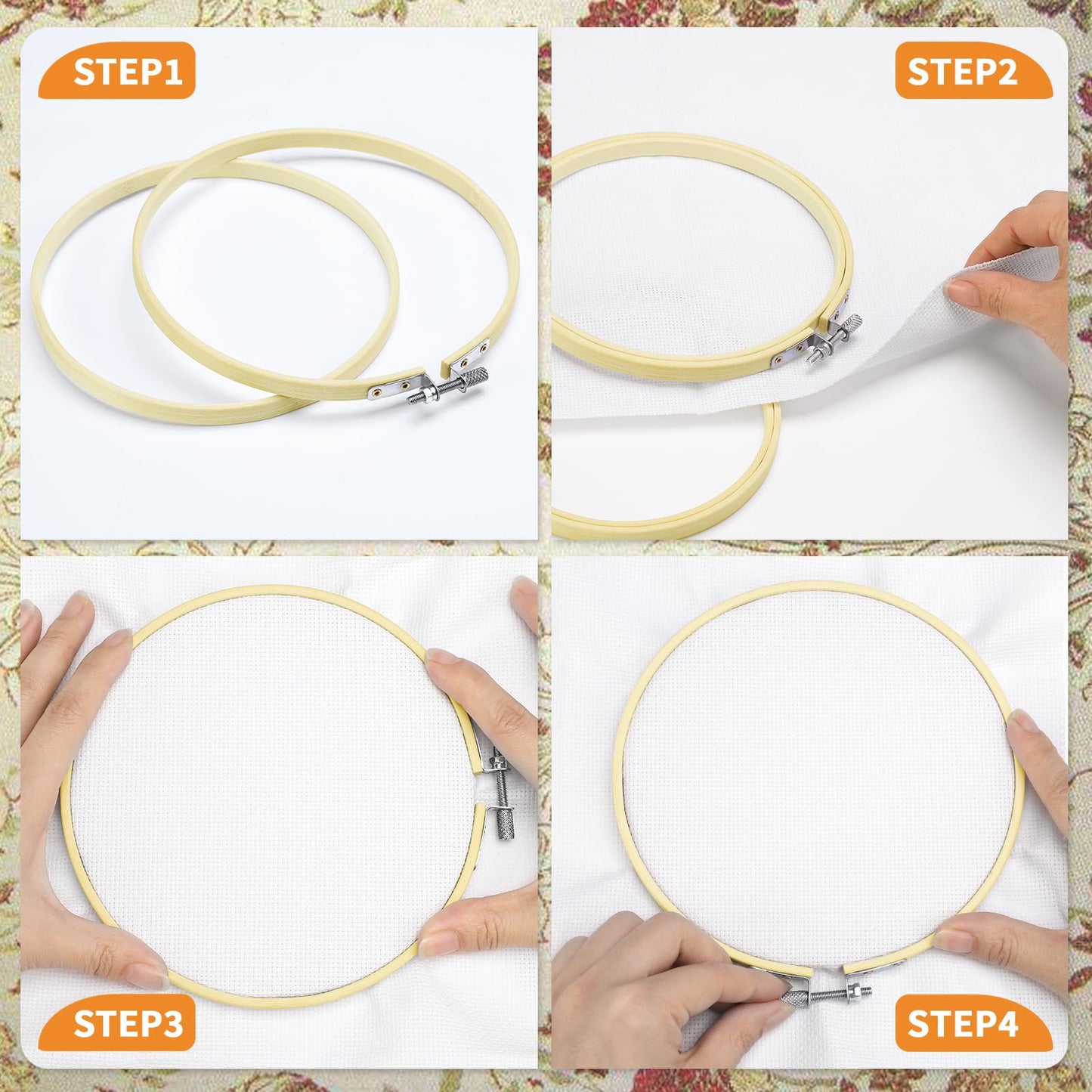 5 Pieces Embroidery Hoops 5 inch to 10 inch,Round Bamboo Adjustable Frame Circle Cross Stitch Hoop for Embroidery,Decoration and Art Craft Sewing