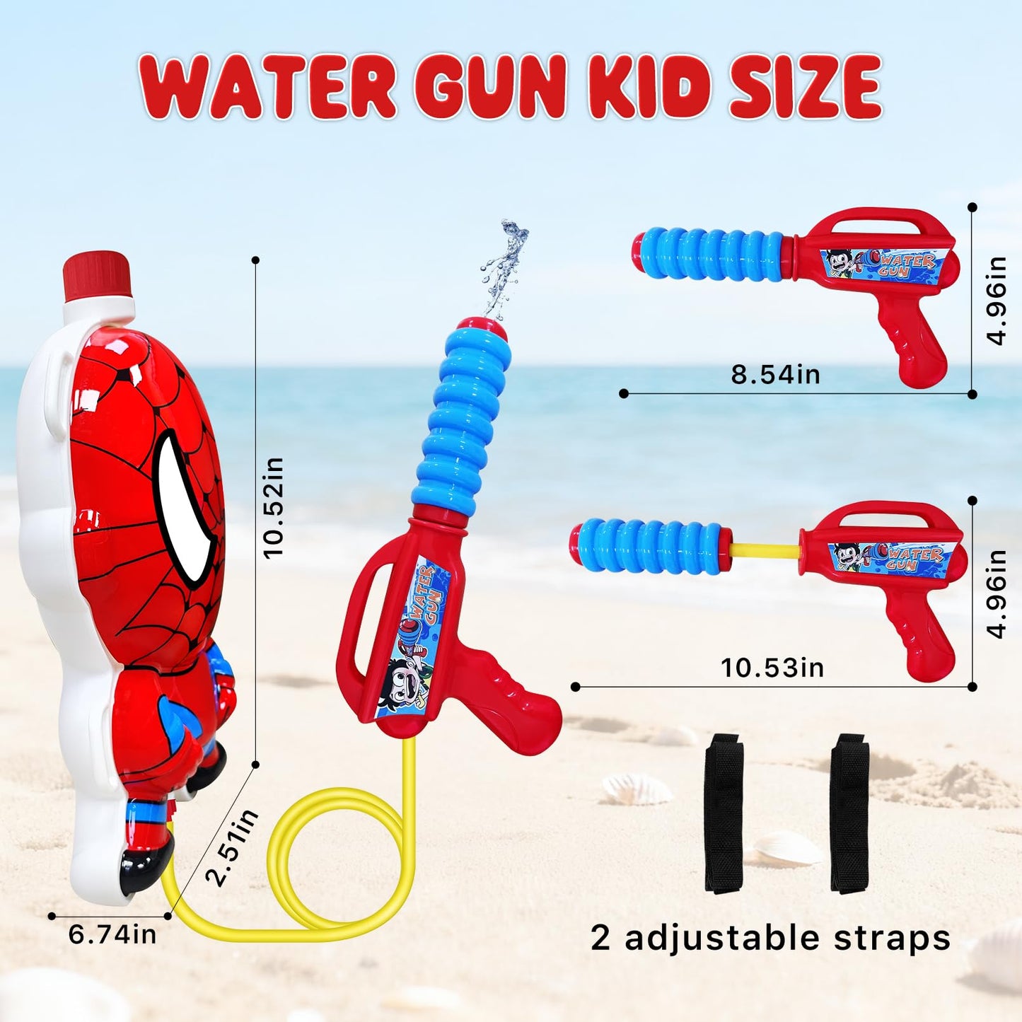 Minaso Backpack Water Gun for Kids, Superhero Squirt Gun, 1.3L Cartoon Summer Outdoor Toys with Adjustable Straps for Swimming Pool Backyard Beach Water Fight Game (Red)