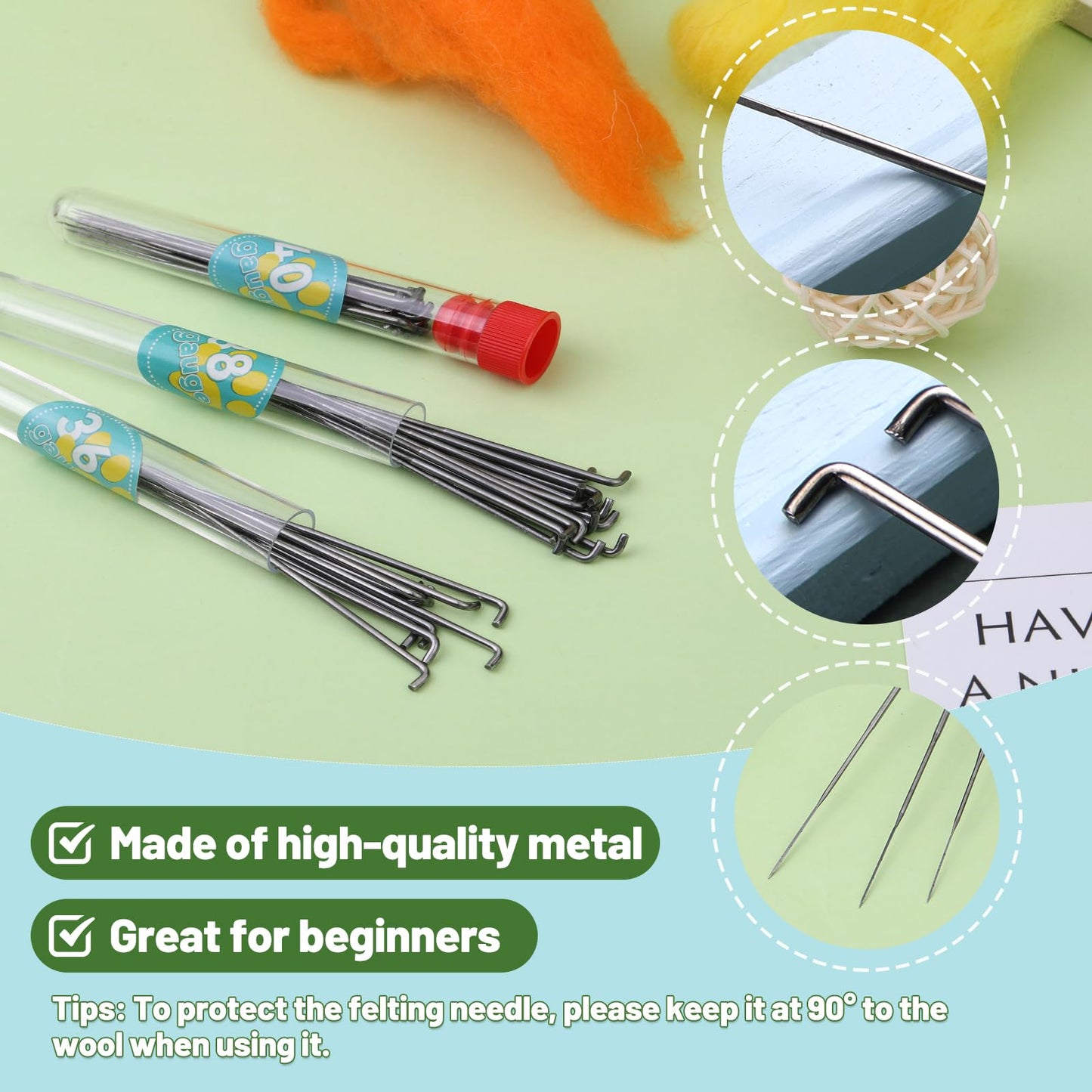 Felting Needles, Needle Felting Tools, Needle Felting Kit Wool Felting Supplies with 40 Pcs Needle Felting Needles, Wooden Handle and Storage Box for Felting Wool Projects
