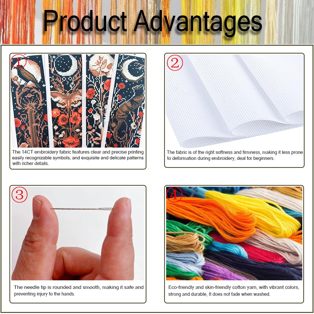 4 Pcs Flower Cross Stitch Bookmark Kit for Adult Beginners,Bohemia Moth Cross Stitch Kits 14 CT DIY Cross Stitch Kits Adult Stamped Bookmark Embroidery Bookmarks Kit