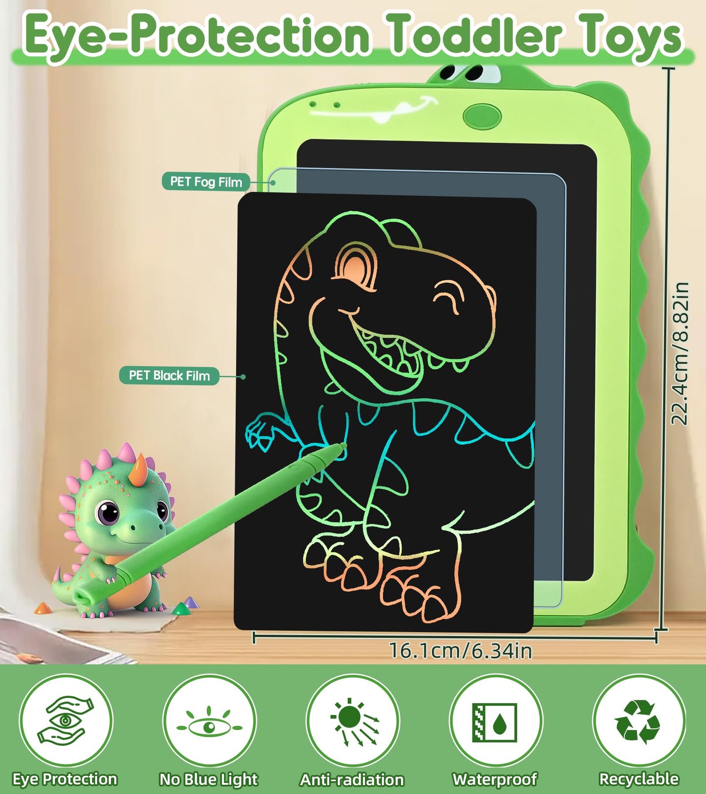 AiTuiTui LCD Writing Tablet Kids Toys for Girls Boys Age 2-3 Gift Ideas, Dinosaur Colorful Doodle Board Educational Learning Toys for Children 3 4 5 6 7 8 Year Old, Toddler Drawing Pad Travel Toys