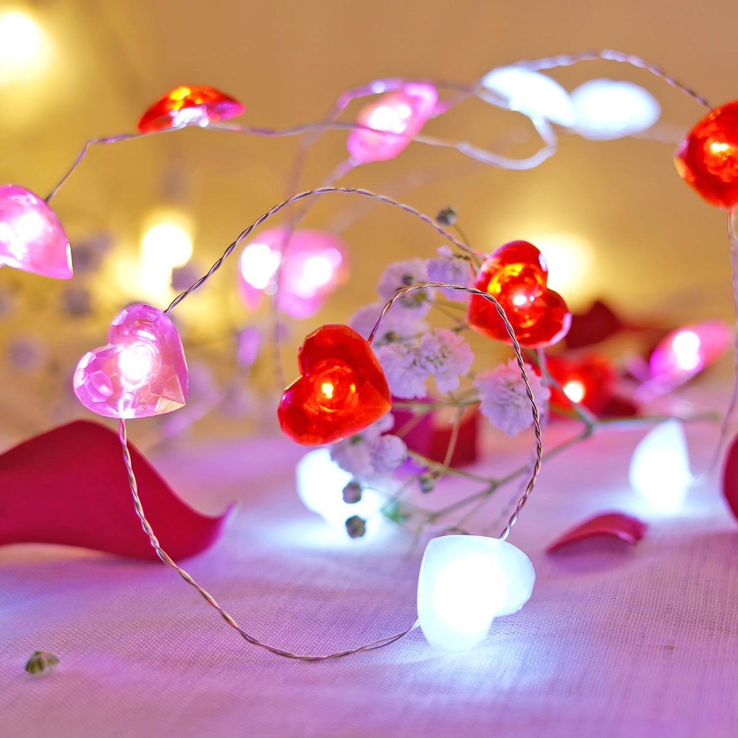 Libreath Valentines Day Decor 10 ft 40 LEDs Red White Pink Heart String Lights Battery Operated Garland Valentines Day Lights with Timer Valentines Day Decorations for The Home Indoor Mother's Day