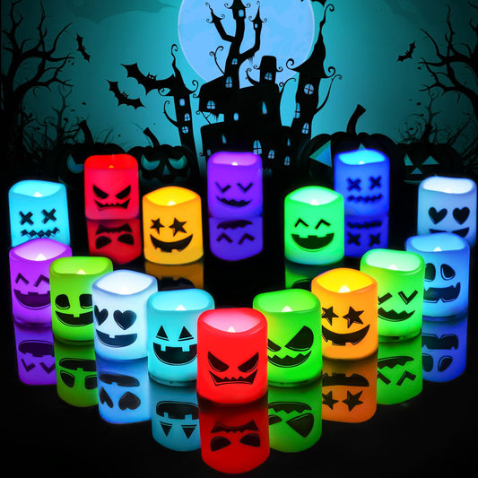 Homemory 24Pack Color Changing Halloween Flameless Candles, 200+ Hours LED Votive Candles, Battery Operated Tea Lights for Pumpkin, Party, Christmas Decor (Batteries Included)