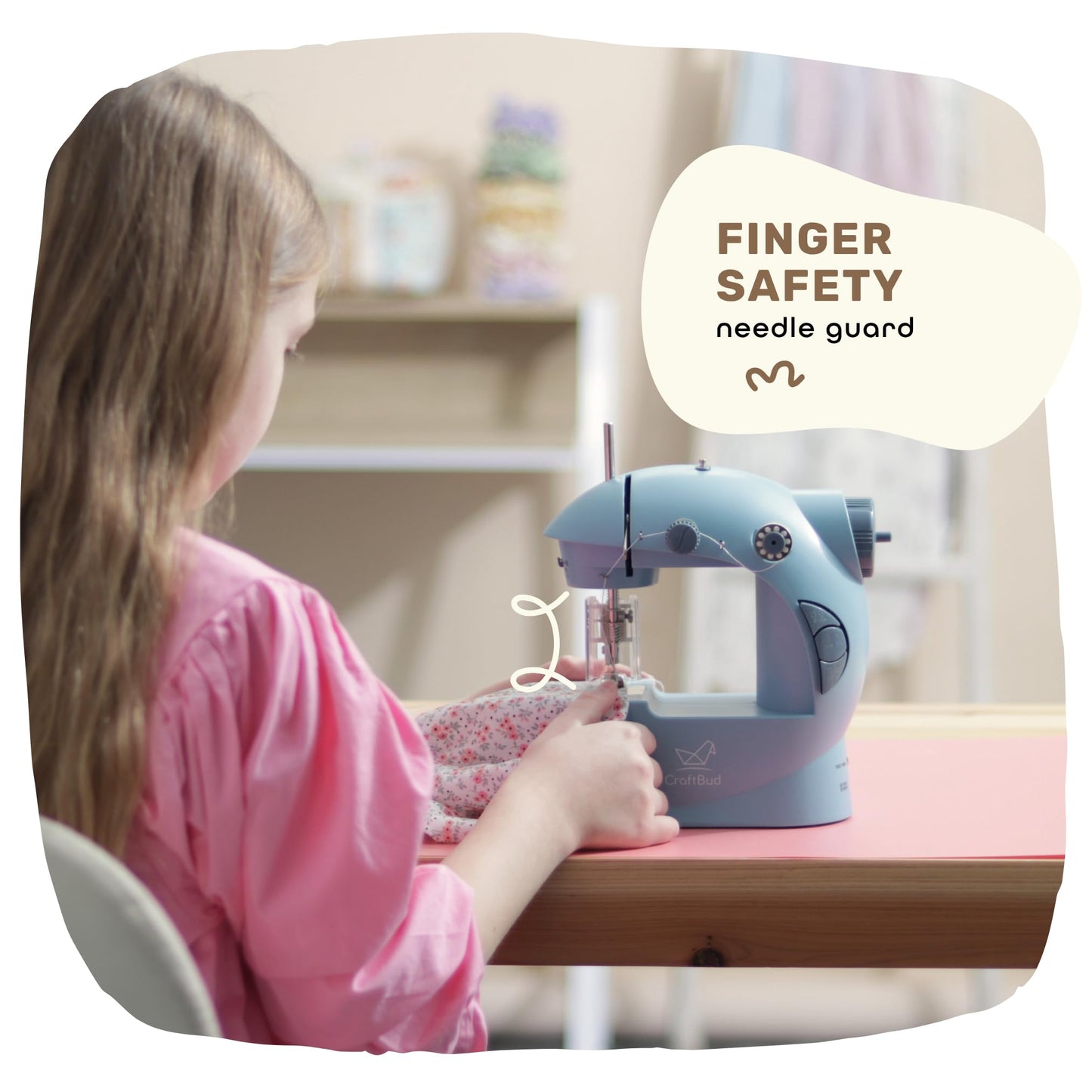 CraftBud Mini Sewing Machine for Beginners, Dual Speed Small Portable Sewing Machine for Kids and Adults with Extension Table, 122 Piece Gift Set Includes, Fabrics, Projects Book, Light and More, Blue