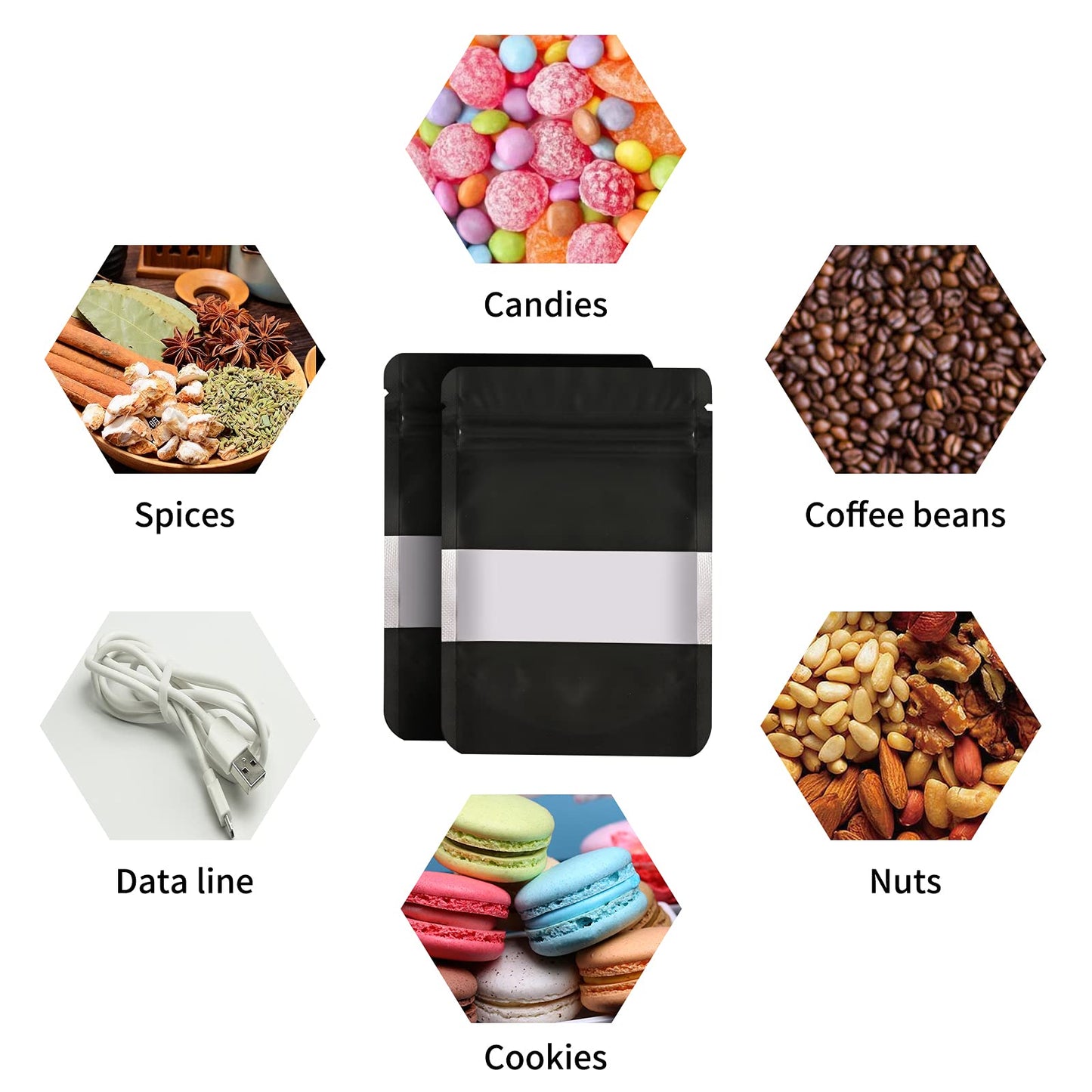 100 Pieces Smell Proof Mylar Bags, Resealable Food Storage Bags with Clear Window, Foil Pouch Stand-up Bags for Food Self Sealing Storage Supplies (Black, 3.5 x 5 Inch)