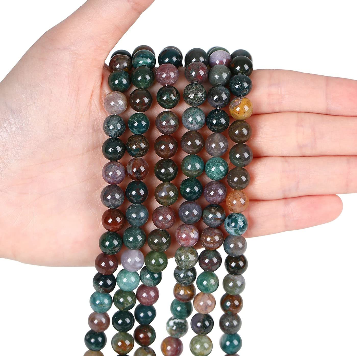 Indian Agate 8mm Natural Stone Beads Round Loose Gemstone Stone Beads for DIY Bracelet Necklace Earrings Jewelry Making Polishing Genuine Real Stone Beading Crystal 96PCS 2 Strand 32"