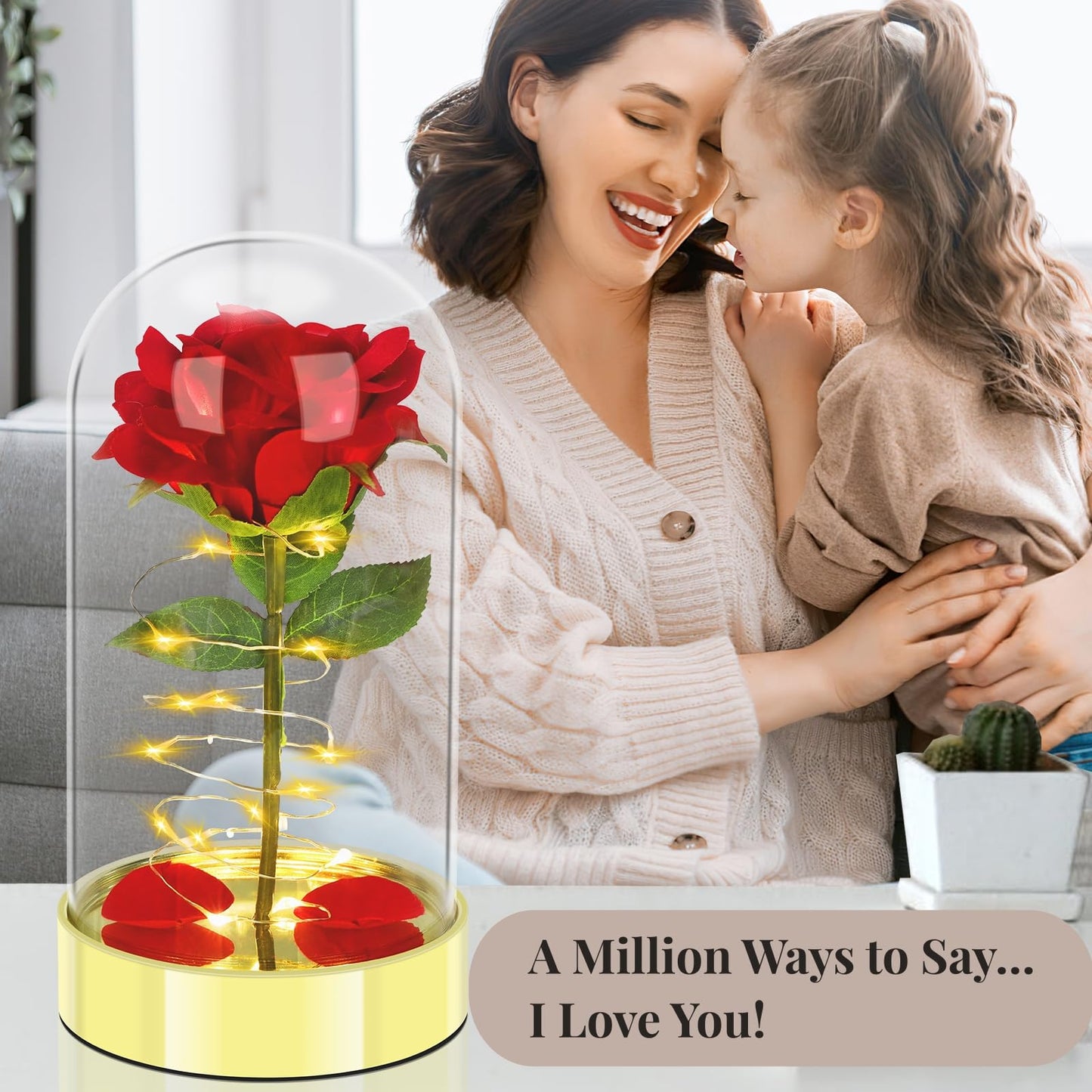 Forever Rose Gift Valentines Day Rose Gifts for Her,Gifts for Women Mom Wife Girlfriend, Light Up Rose in Glass Dome for Wedding Home Office Decor