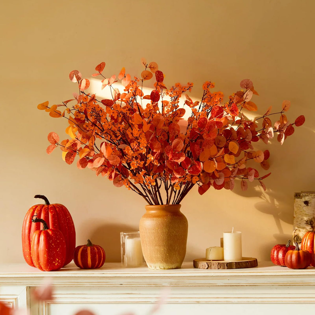 5 Pcs Fake Fall Flowers, Real Touch Babys Breath Artificial Flowers, Orange