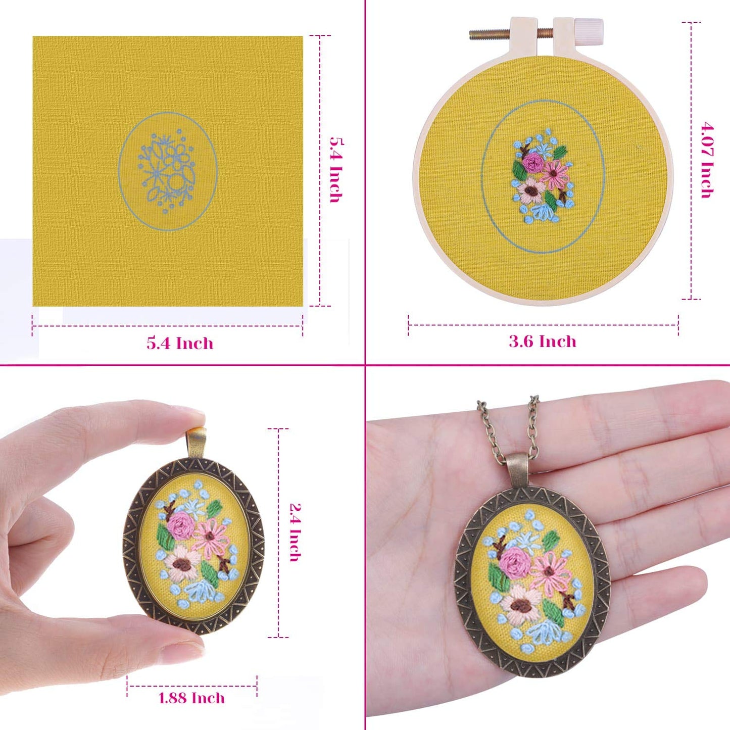 Embroidery Starter Kit - Beginner Friendly with Cross Stitch Patterns, Floral Embroidery Cloth, Pendant Trays & Hoops