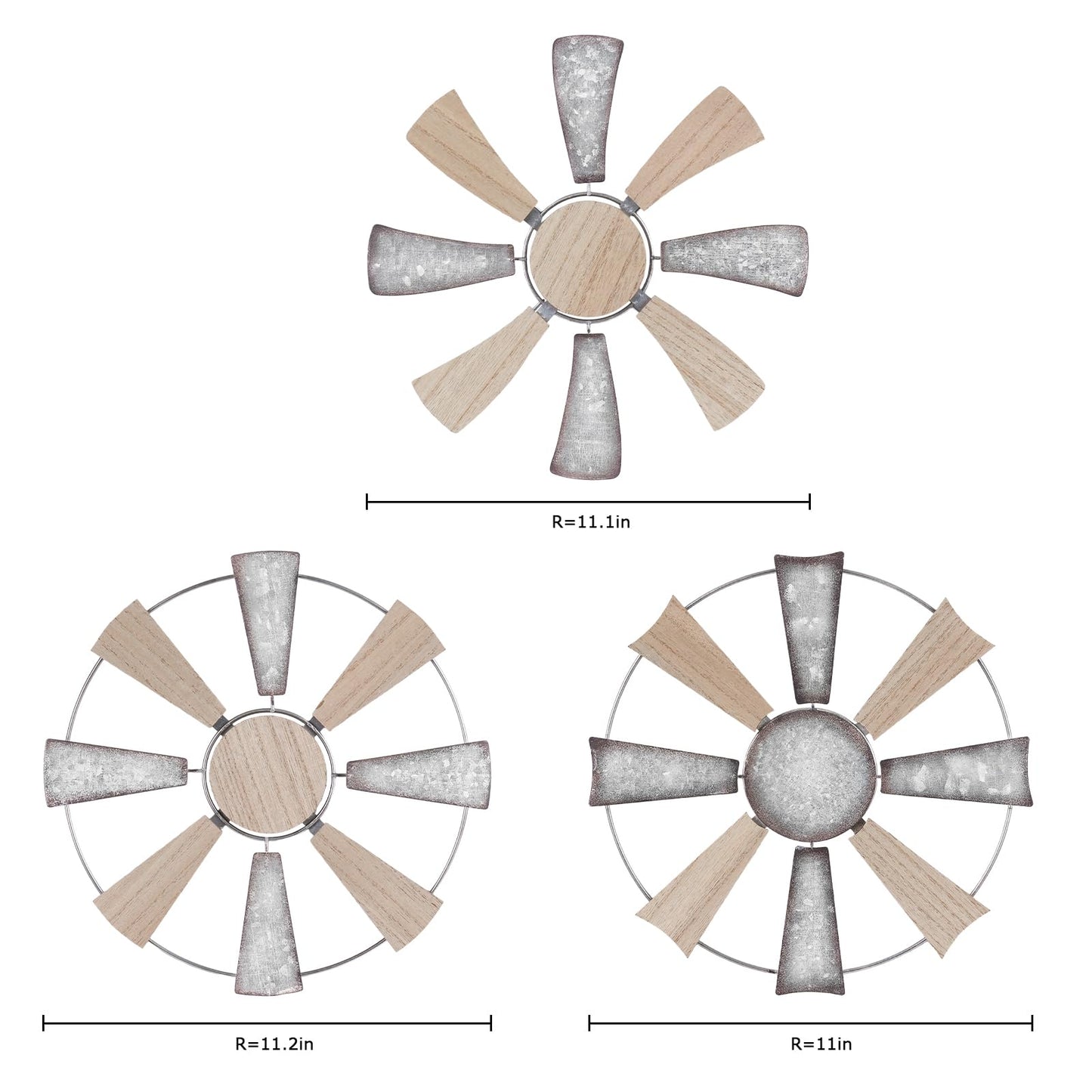 YEAHOME Farmhouse Wall Decor, 3 PCS 11" Wood Metal Windmill Wall Art for Rustic Farmhouse Decor, Western Country Home Decor for Kitchen, Living Room, Bathroom, House