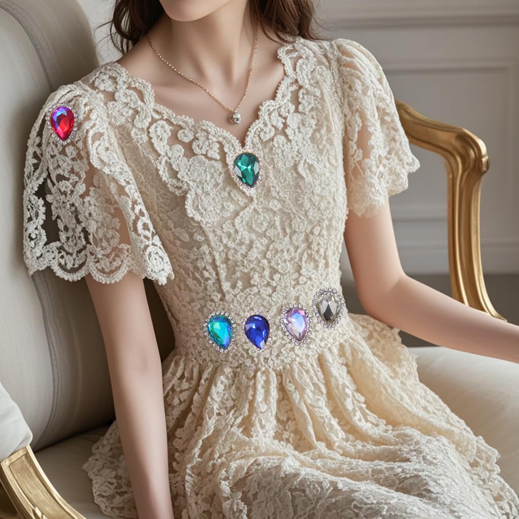 30Pcs Sew On Rhinestone Tear Drop Crystal Glass Rhinestone Metal Flatback Embellishment DIY Crafts Gems for Costume Dress Wedding Crafting (00 Mixed Color, 10 * 14mm)