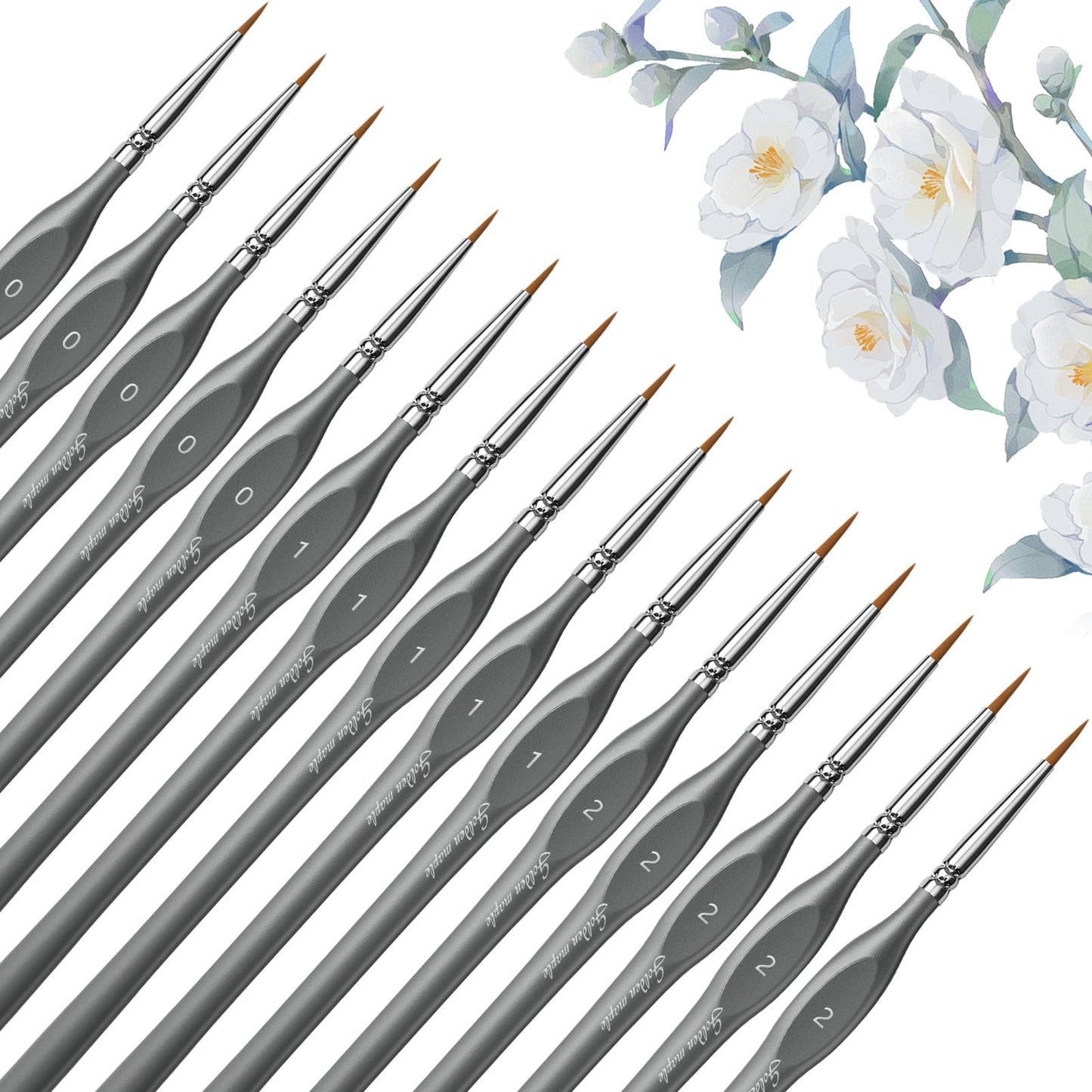 Golden Maple Miniature Paint Brushe 15pcs - Micro Detail Paint Brush Set, Small Fine Model Brushes for Acrylic, Watercolor & Paint by Number, Figurine - Gray, Size 0 1 2