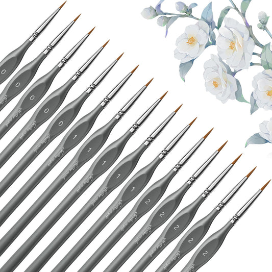 Golden Maple Miniature Paint Brushe 15pcs - Micro Detail Paint Brush Set, Small Fine Model Brushes for Acrylic, Watercolor & Paint by Number, Figurine - Gray, Size 0 1 2