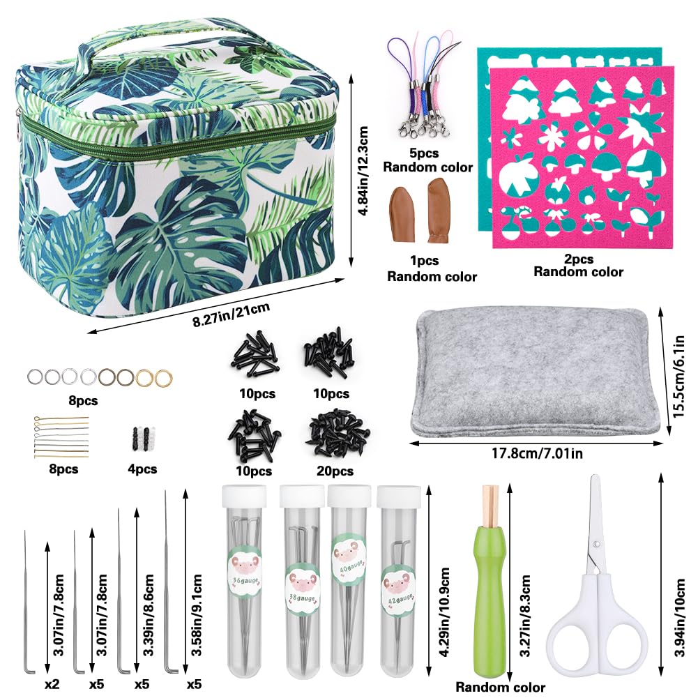 Needle Felting Kit, Wool Roving 40 Colors Set, Needle Felting Starter Kit, Needle Felting Tools Kit with Exquisite Green Storage Bag, Wool Felt Tools for Felted Animal Needle Felting Supplies