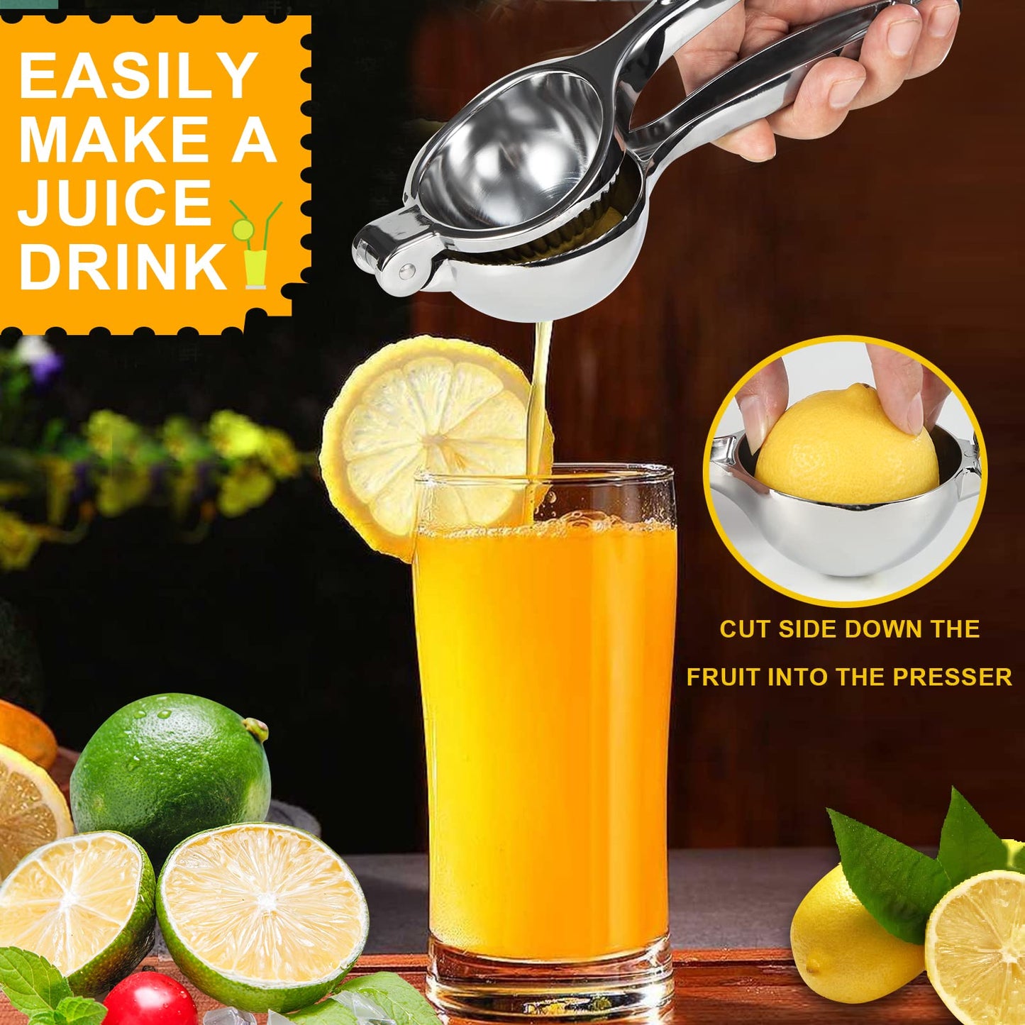 TEZZ Premium Lemon Squeezer, Large Heavy Duty Handhelp Juicer for Lemon, Stainless Steel Hand Press Citrus Juicer, Lime Squeezer Bar Tool, Manual Citrus Press