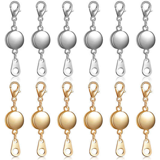 12 Pieces Locking Magnetic Jewelry Clasp Round Necklace Clasp Closures Bracelet Extender for Jewelry Making (Gold, Silver)