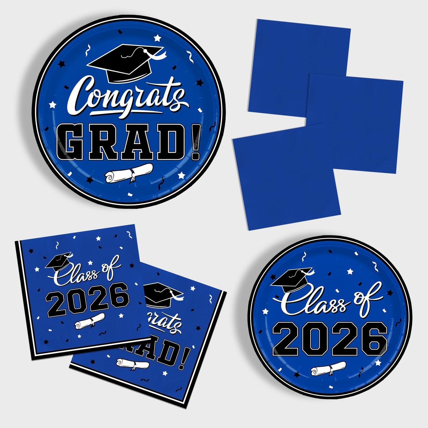 Gatherfun Graduation decorations 2026 Graduation Plates and Napkins Blue Disposable Paper Plates Luncheon Napkins Cocktail Napkins for Congrats Grad Party Decorations, Serve 50