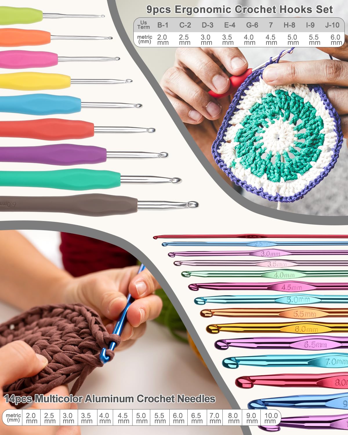 Aeelike Crochet Kit for Beginners Young and Old, First Crochet Kit for Adults Include 23pcs Crochet Hooks, 655 Yards Yarn Set for Crocheting, Instruction, Bag, Crochet Accessories and Supplies, Black