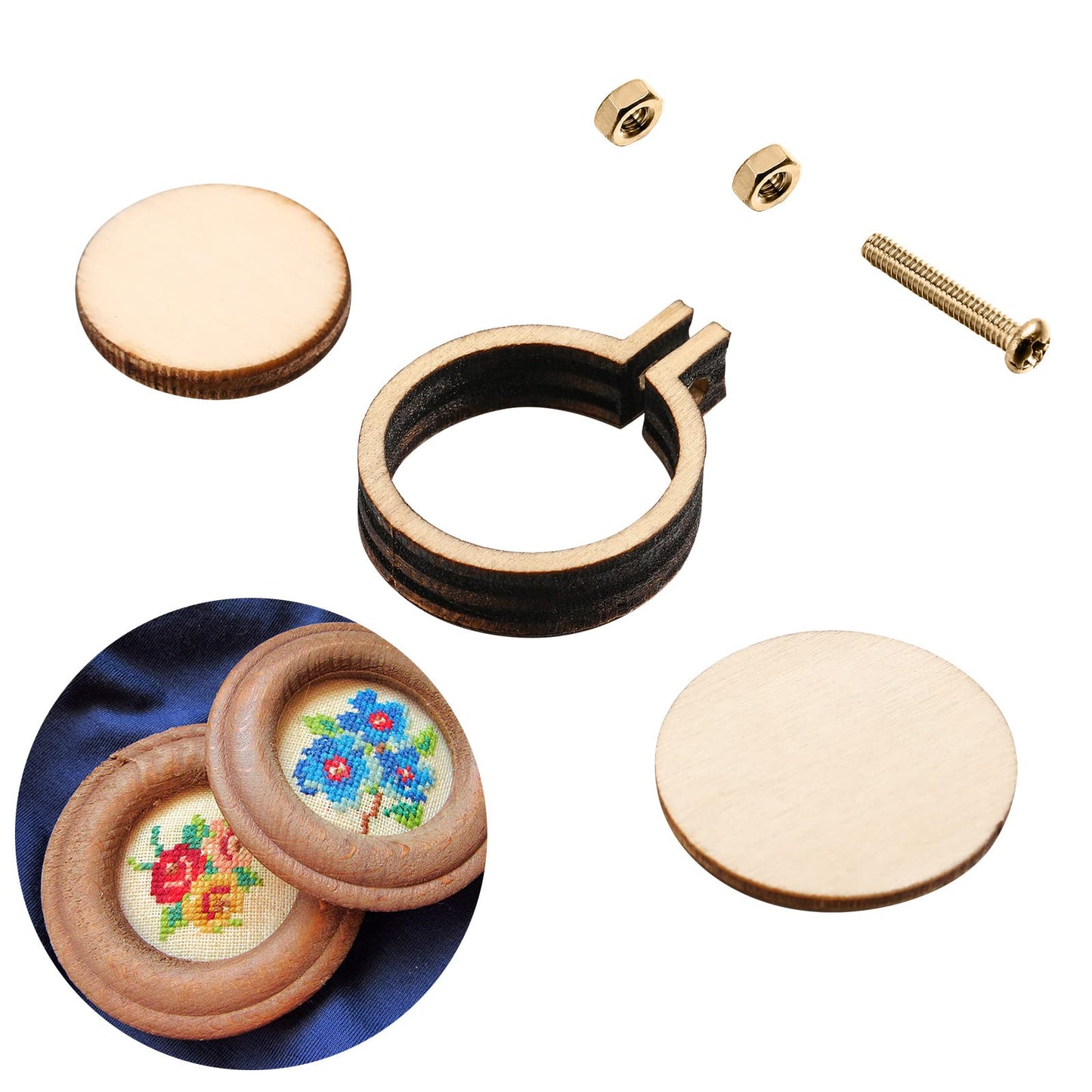 20 Pieces 1 Inch Mini Embroidery Hoops Christmas Wooden Small Tiny Embroidery Hoops Adjustable Circle Cross Stitch Ring Bulk for Home Ornaments Art Craft Handy Sewing