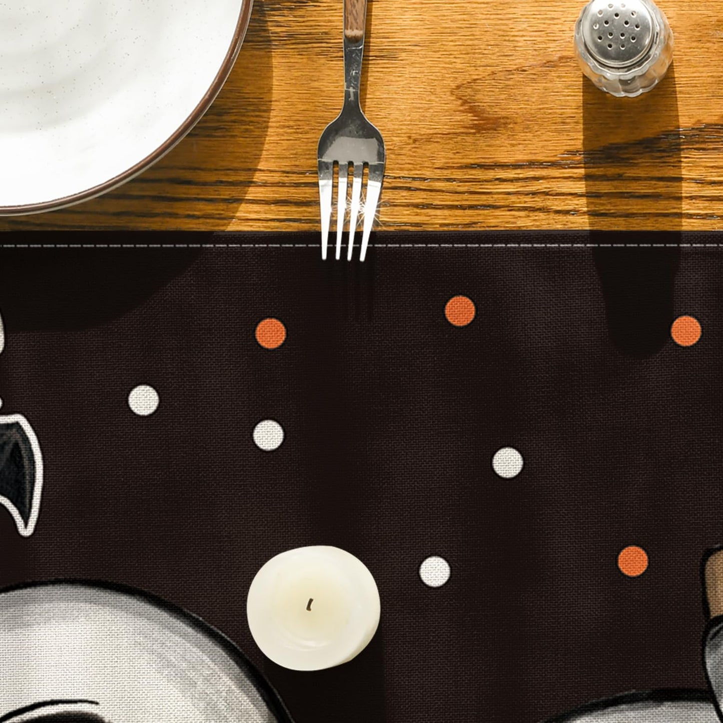 Polka Dot Ghost Pumpkin Cat Boo 2PCS Halloween Table Runner, Bat Seasonal Fall Kitchen Dining Table Decoration Home Party Decor 13x72 Inch