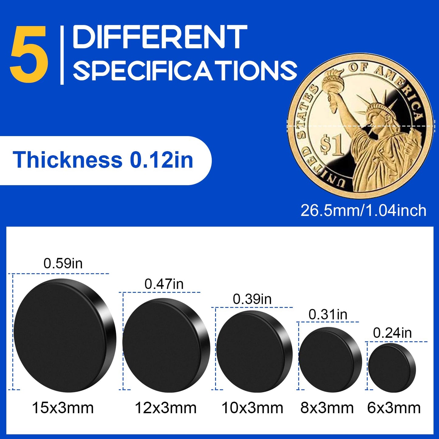 VSKIZ 50Pcs Small Magnets, 5 Different Size Tiny Rare Earth Magnets Strong Circle Magnets for Refrigerator Mini Office Magnet for Dry Erase Board, Crafts, DIY, Kitchen Cabinet