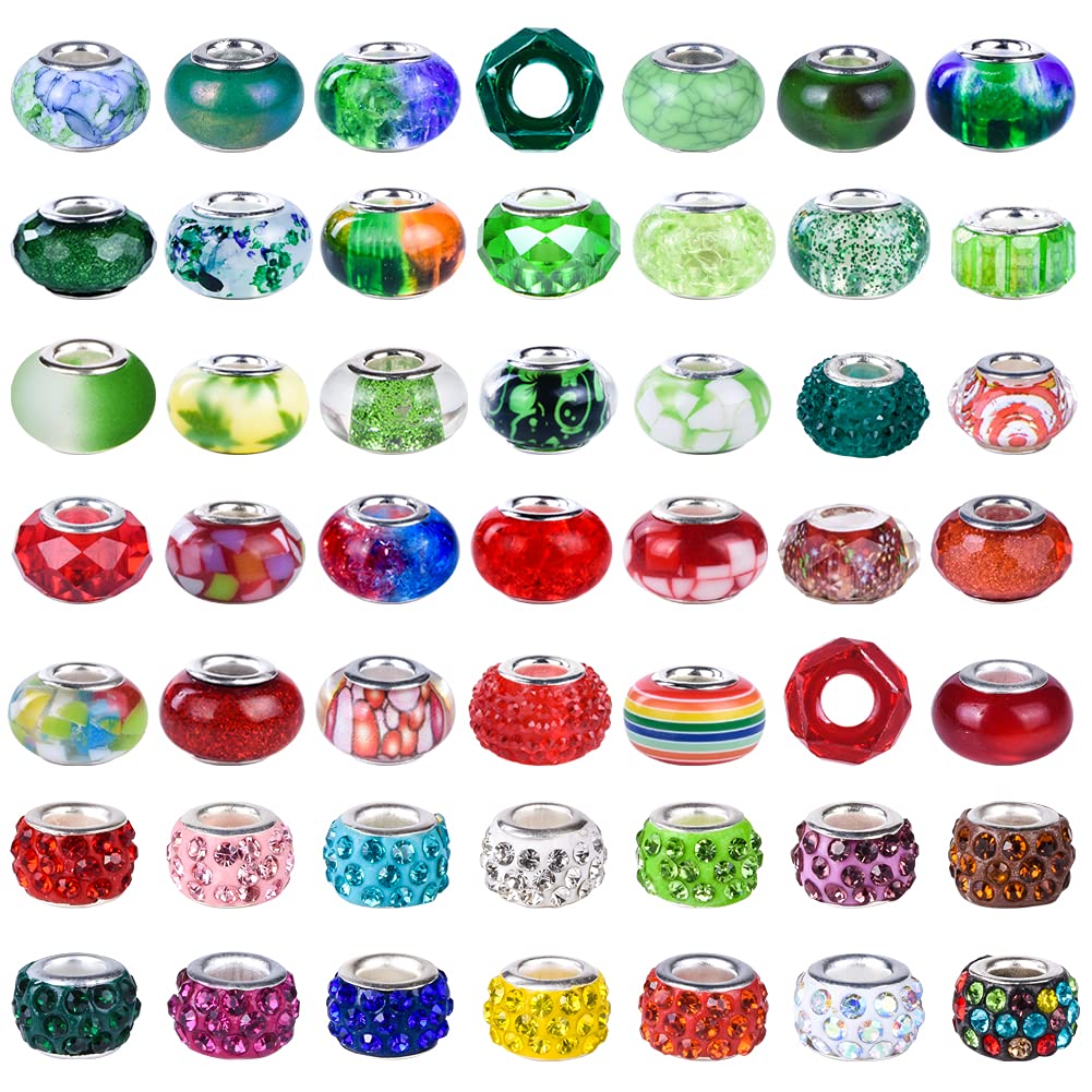 Aipridy Assortment European Large Hole Beads Spacer Beads Rhinestone Craft Beads for DIY Charms Bracelet Jewelry Making (Emerald-Siam)