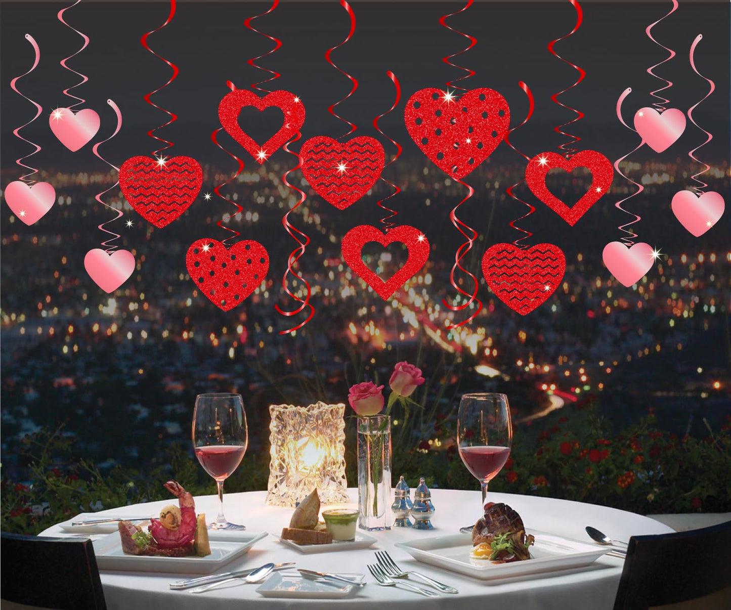 45 Pcs Valentines Day Decorations Kit - Happy Valentines Day Banner, Glitter Ceiling Hanging Hearts, Foil Swirls, Streamers Decor for Home Office Valentine Party Supplies