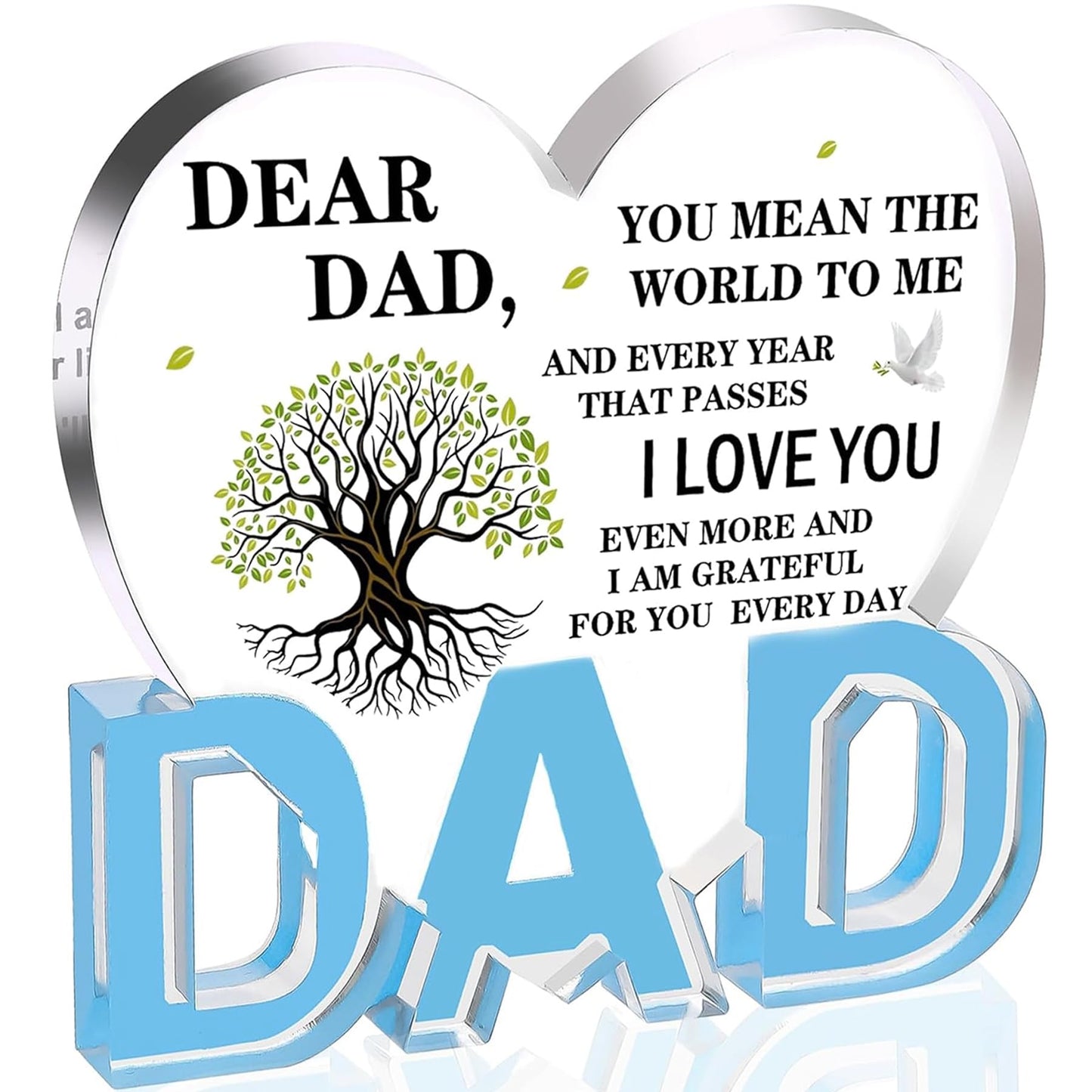 Fathers Day Dad Gifts, Dad Birthday Gifts - Acrylic Heart Plaque 3.9×3.7inch, Father's Day Present for Dad from Daughter Son Wife, Memorial Gift for Dad, Thank You Stuff for Father