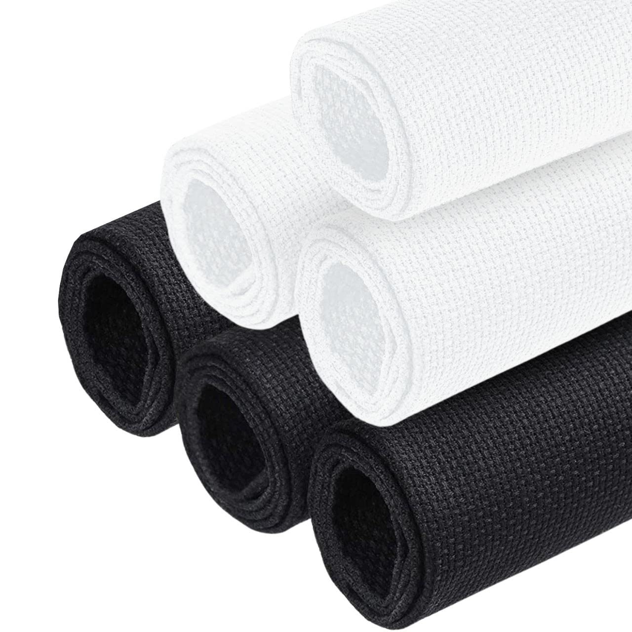 6PCS Aida Cloth 14 Count 3 Pieces Black Cross Stitch Fabric and 3 Pieces White Cross Stitch Fabric Cotton Embroidery Cloth for Needlework 14 Count for Craft Embroidery