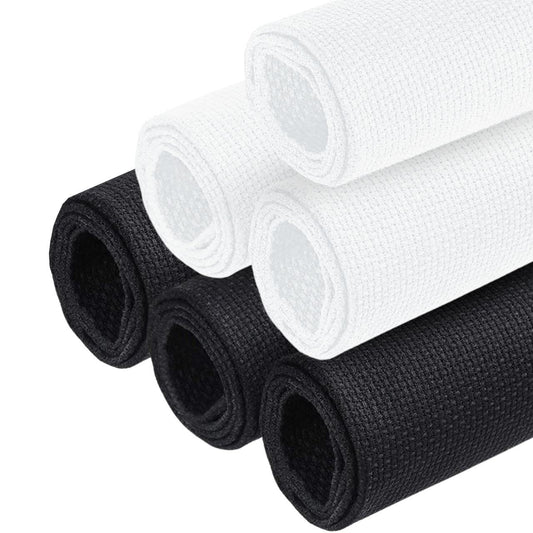6PCS Aida Cloth 14 Count 3 Pieces Black Cross Stitch Fabric and 3 Pieces White Cross Stitch Fabric Cotton Embroidery Cloth for Needlework 14 Count for Craft Embroidery