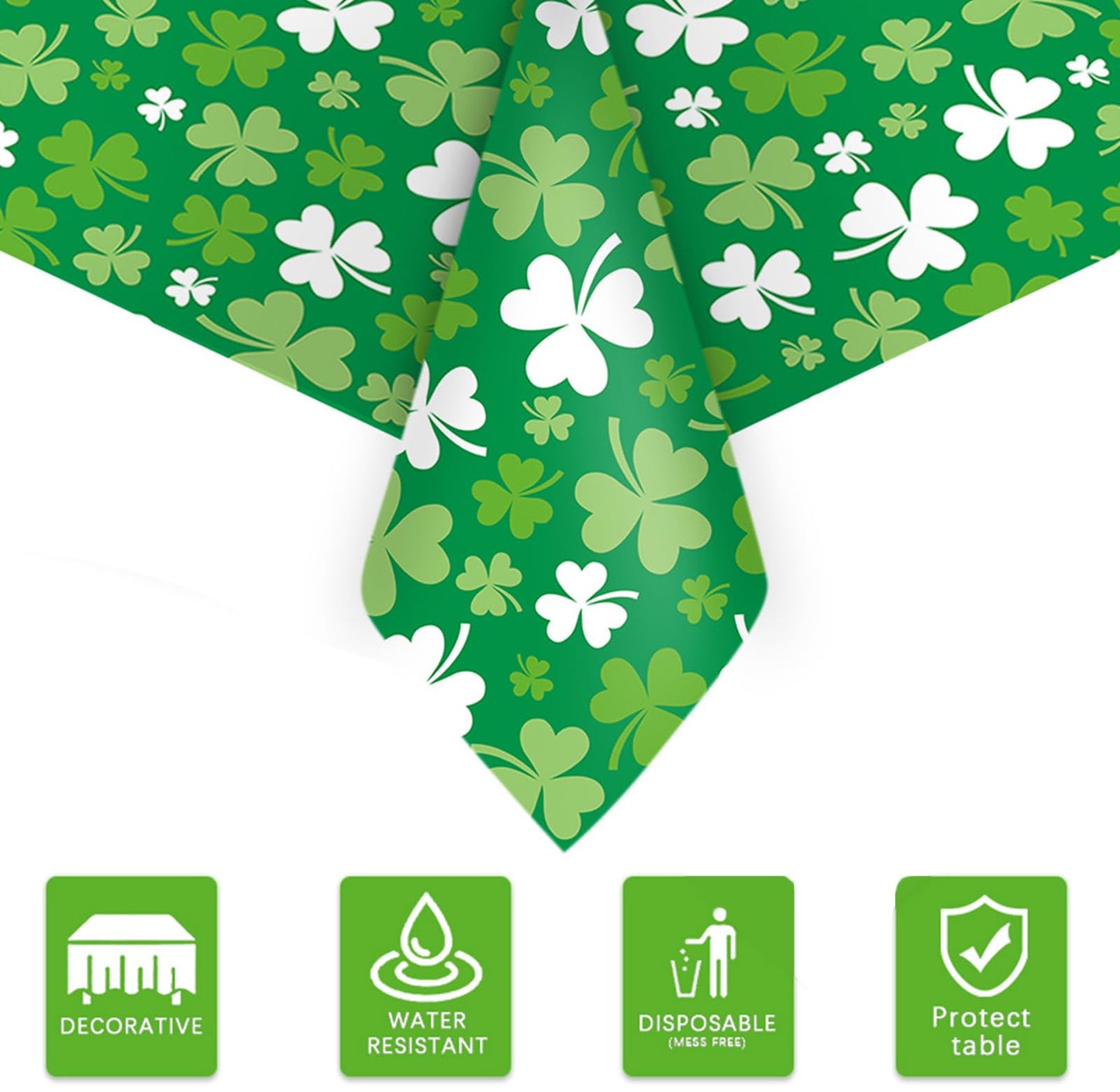 St patricks Day Decorations,2Pcs 54”x108”Shamrock Tablecloth Waterproof Irish Green St Patricks Table Cloth St patrick's Day Party decorations Outdoor Indoor Dining Room Mantel Supplies(Green Clover)