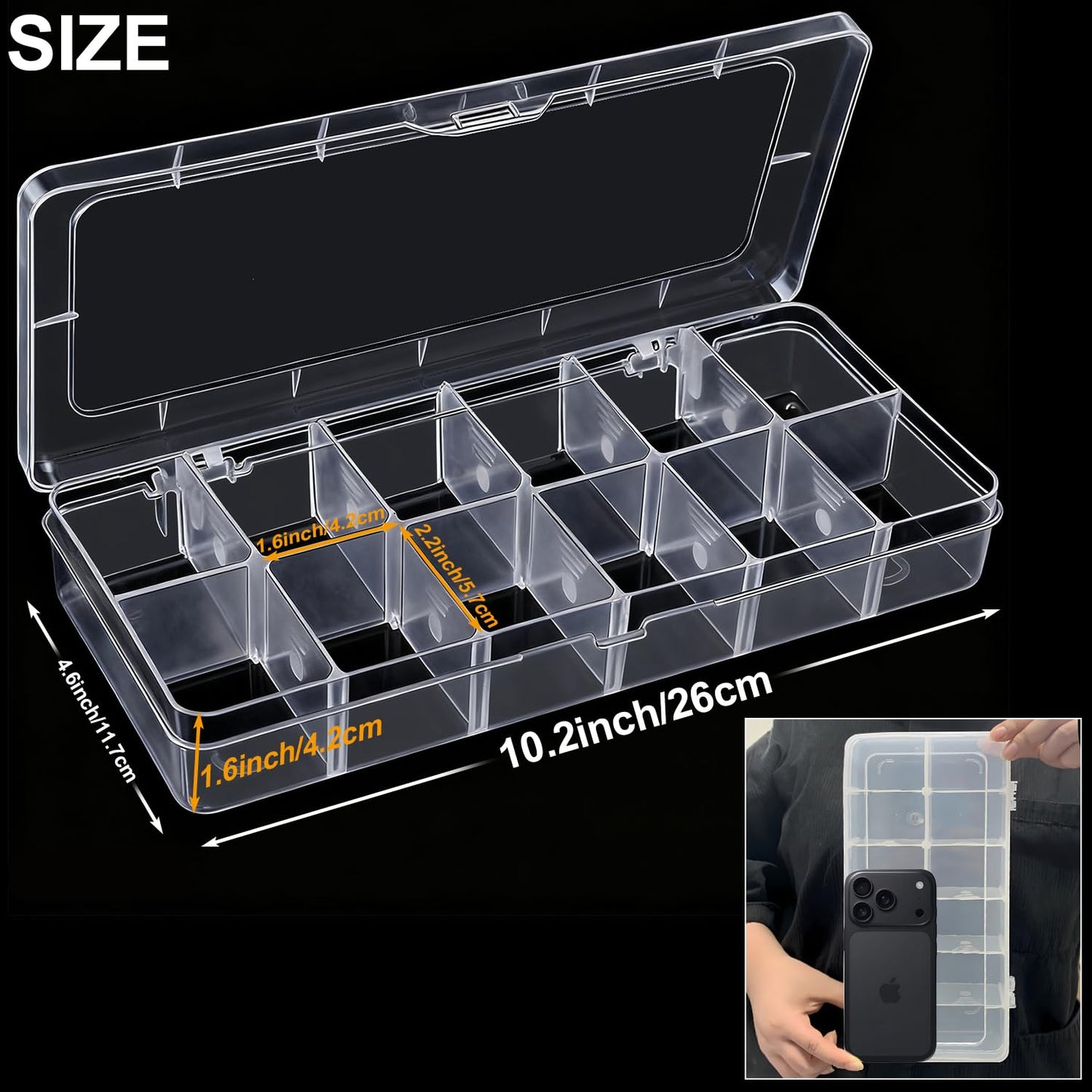 DUOFIRE Clear Plastic Bead Organizer Container Storage Box Adjustable Dividers Removable Grid Compartment for Jewelry Beads Earring Container Tool Fishing Hook Small Accessories(12 Grids)