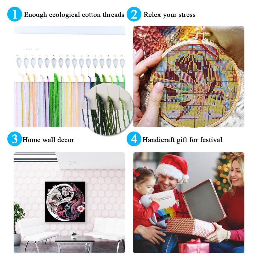 Dragon Stamped Cross Stitch Kits for Beginner, Needlepoint Counted Cross Stitch Kits for Adults, 11 CT Patterns Dimensions Counted Cross Stitch Kits Arts Craft Kits 14x14in (Without Frame)