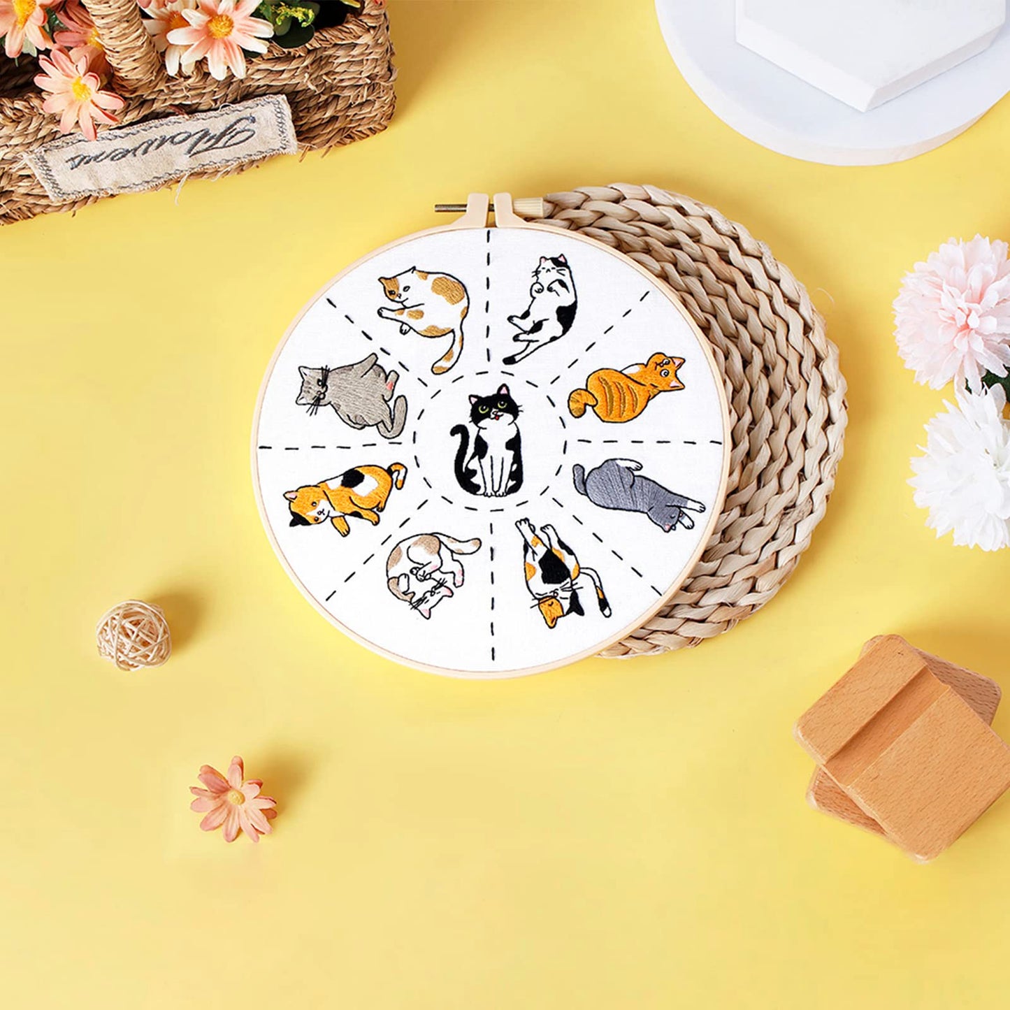 Louise Maelys Cats Embroidery Kits for Beginners with Cute Animals Pattern,Adults Starter Cross Stitch Kit DIY Needlepoint