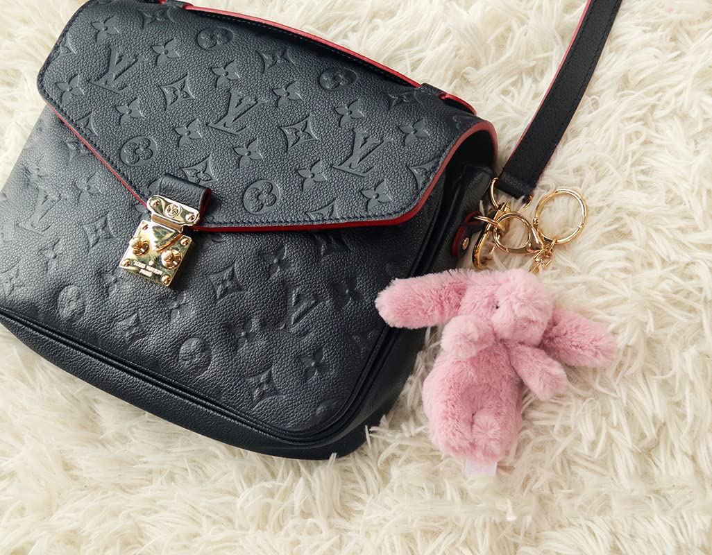 Miokkley Cute Bunny Plush Keychain for Backpack, 3.5" Inch Mini Rabbit Keychain Purse Charm Pendant Gift for Women (Gray Pink)