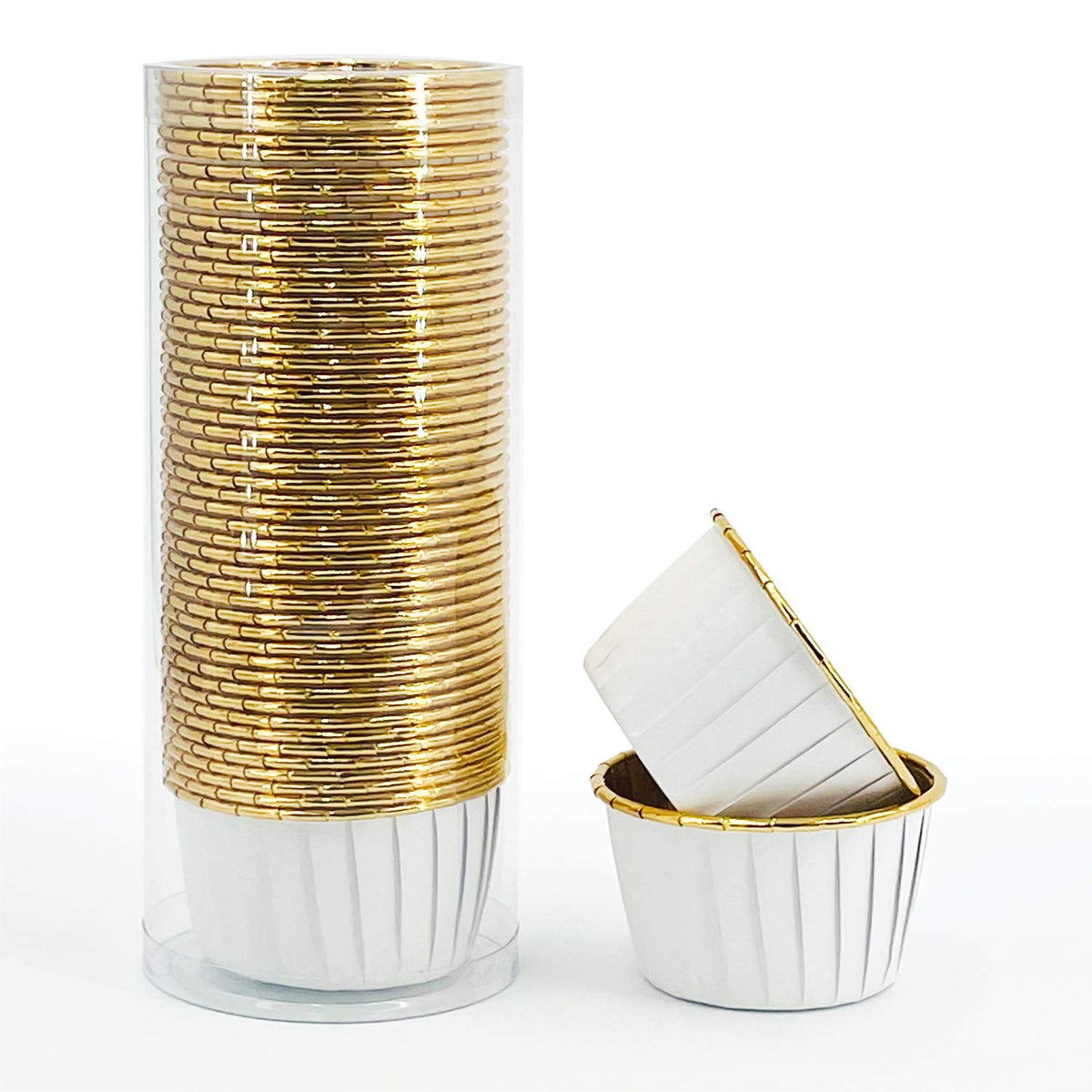 Party Hippo Cupcake Cups, 3.5 Oz 50 pcs Disposable Foil Muffin Liners, Gold Baking Cups, Ramekin Aluminum Cupcake Tip Pan Ramekin Holders, Little Baking Cups (White)