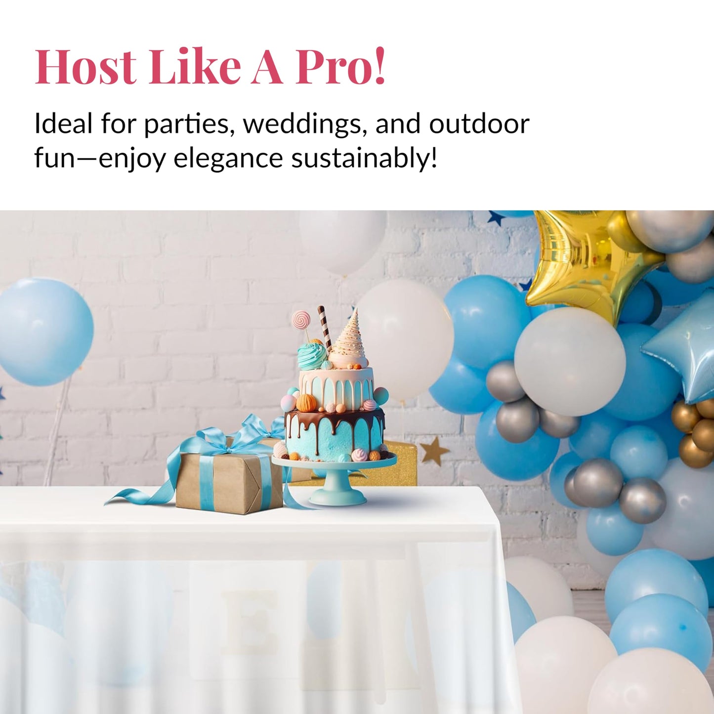 Prestee 48 White Plastic Tablecloth 108x54 Inches - No See-Through Rectangular Disposable Tablecloths for Indoor and Outdoor Events - Heavy-Duty and Waterproof for Holiday and Thanksgiving