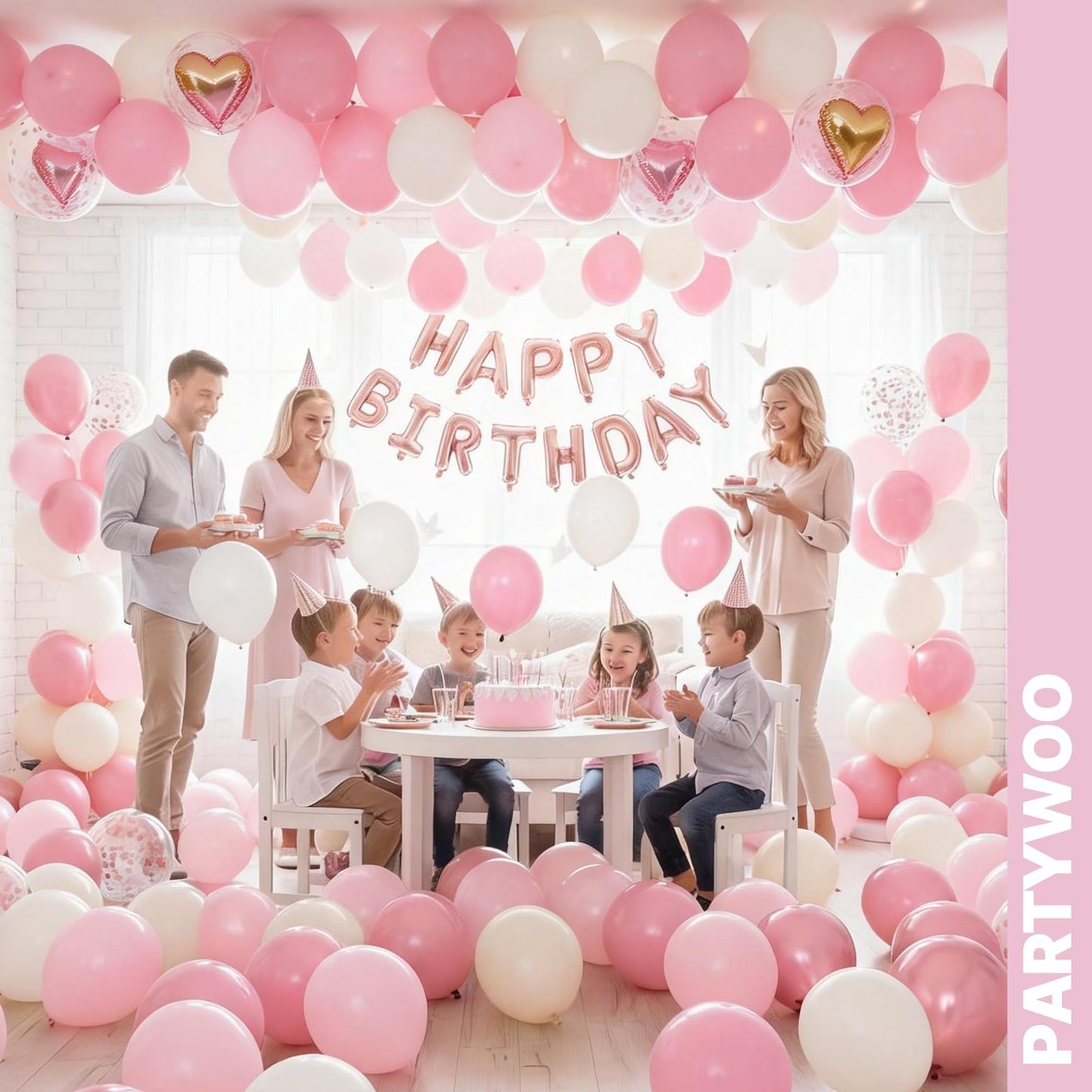 PartyWoo Pink and White Balloons 66pcs 12 Inch Light Pastel Baby Metallic Pearl Pink Matte White Confetti Balloons for Gender Reveal Wedding Bridal Girl Baby Shower Princess Birthday Party Decorations