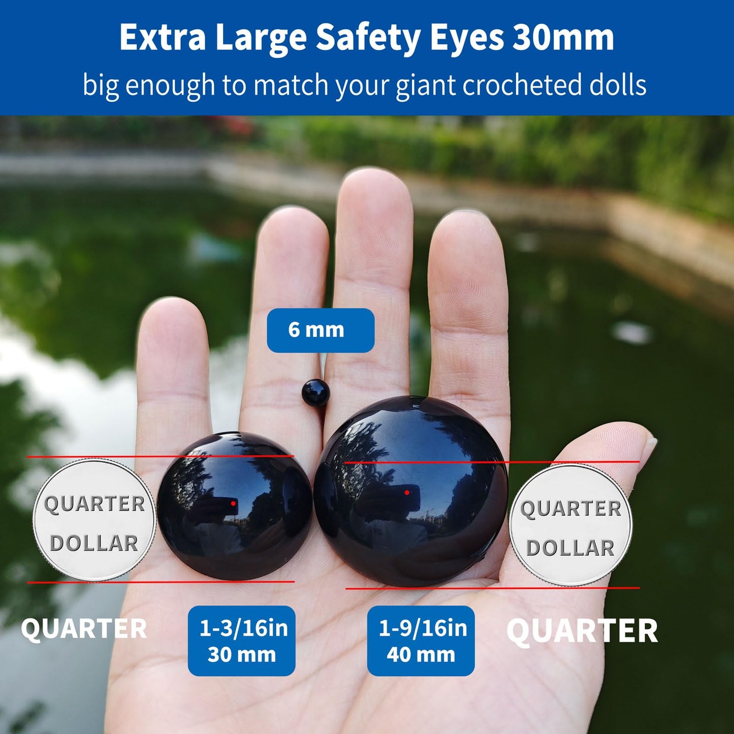 RuWfpz Large Safety Eyes for Crocheting Amigurumi 30mm 1-3/16" - 8Pcs Jumbo Stuffed Animal Eyes with Washers, Black Plastic Amigurumi Crochet Eyes for Doll Bear Crafts Button Plushies