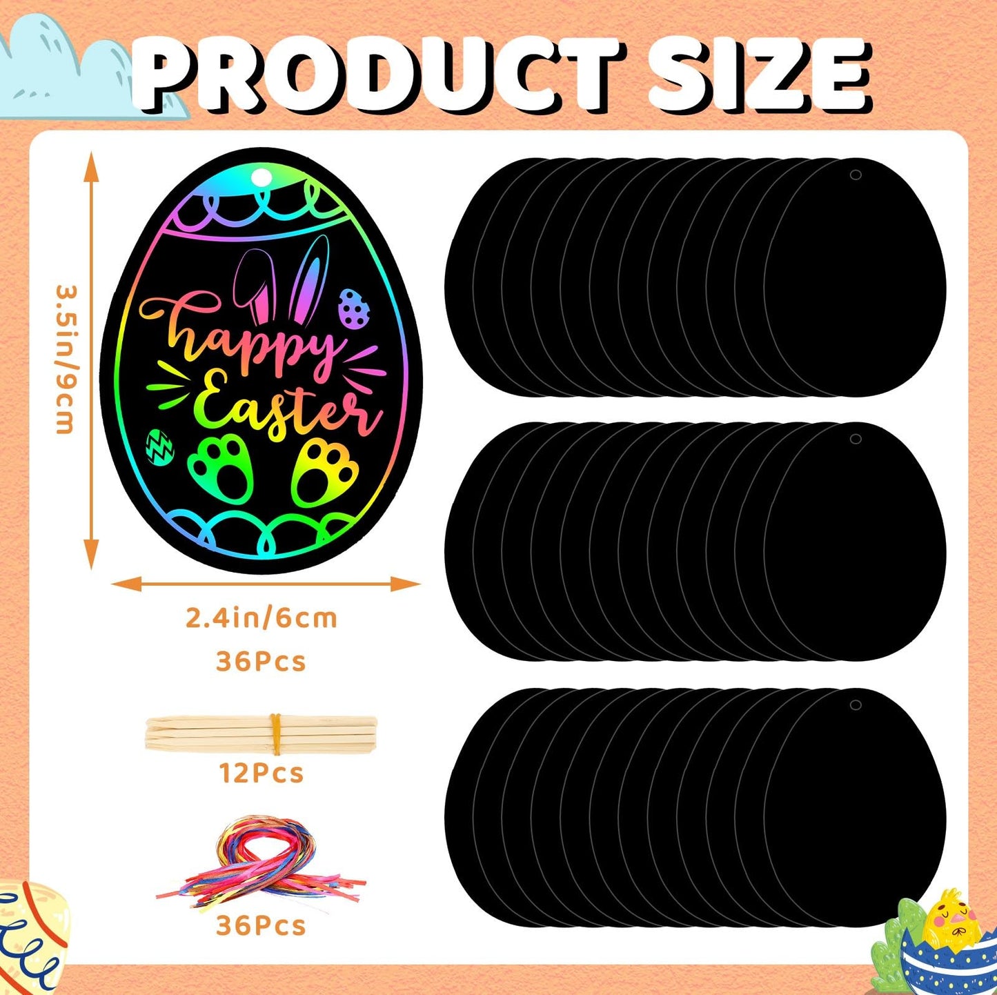 36 PCS Easter Egg Scratch Art for Kids, Rainbow Magic Scratch Paper Easter Crafts for Kids Gifts School Classroom Activities Project Party Favors Basket Fillers
