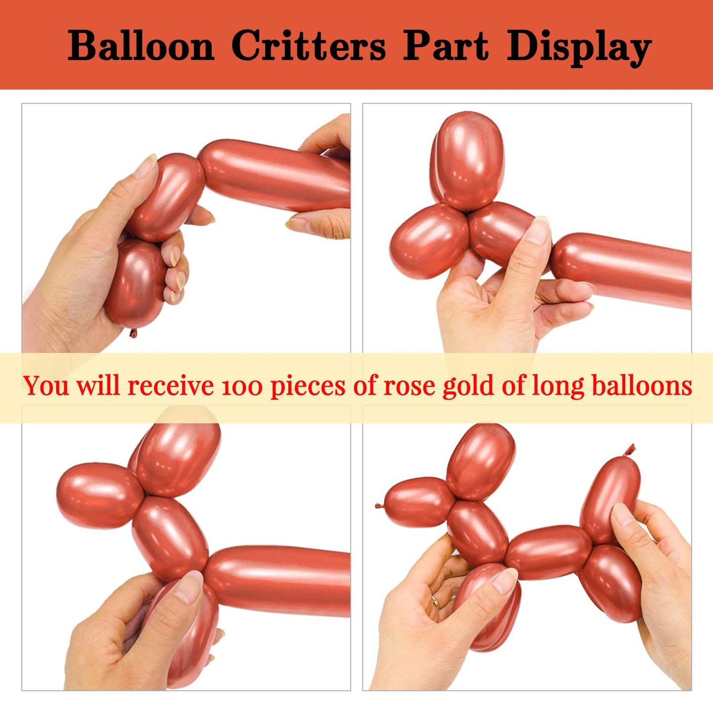 Rose Gold 260 long balloons 100 Pack Metallic Rose Gold Twisting Animal Balloons Modeling Long Magic Balloons for DIY Animal Model Wedding Birthday Festival Party Decorations（Metallic Rose Gold）