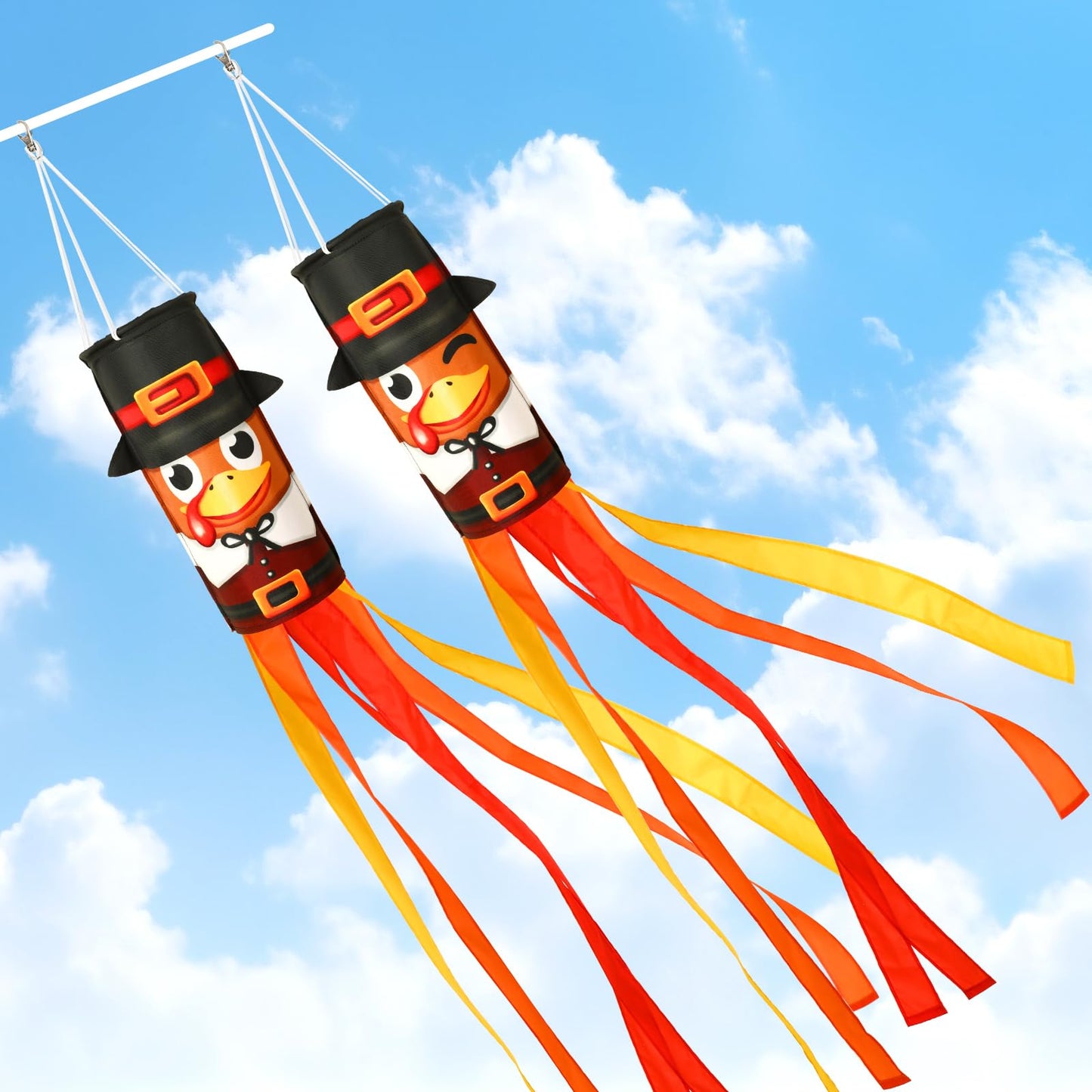2 Pcs 40 Inch Turkey Windsocks, Fall Turkey Wind Sock Thanksgiving Outdoor Hanging Flag Autumn Outside Decorations for Garden Lawn Yard Balcony Patio Decor