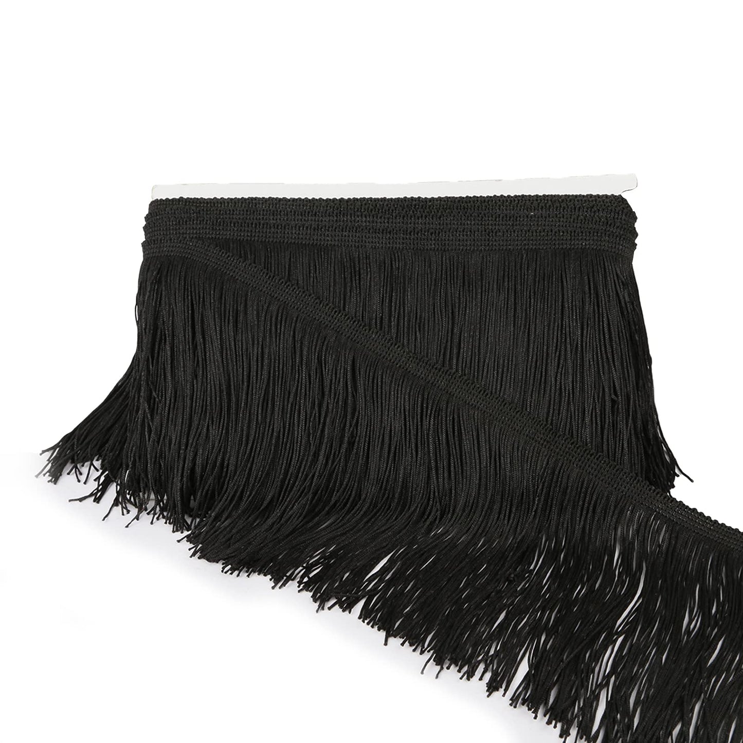 HedongHexi Chainette Fringe Trim 5 Yard x 4 Inches Fabric Trims Tassel Sewing for DIY Decoration Clothes Accessories Latin Wedding Dress (Black, 4"-5Yards/R)