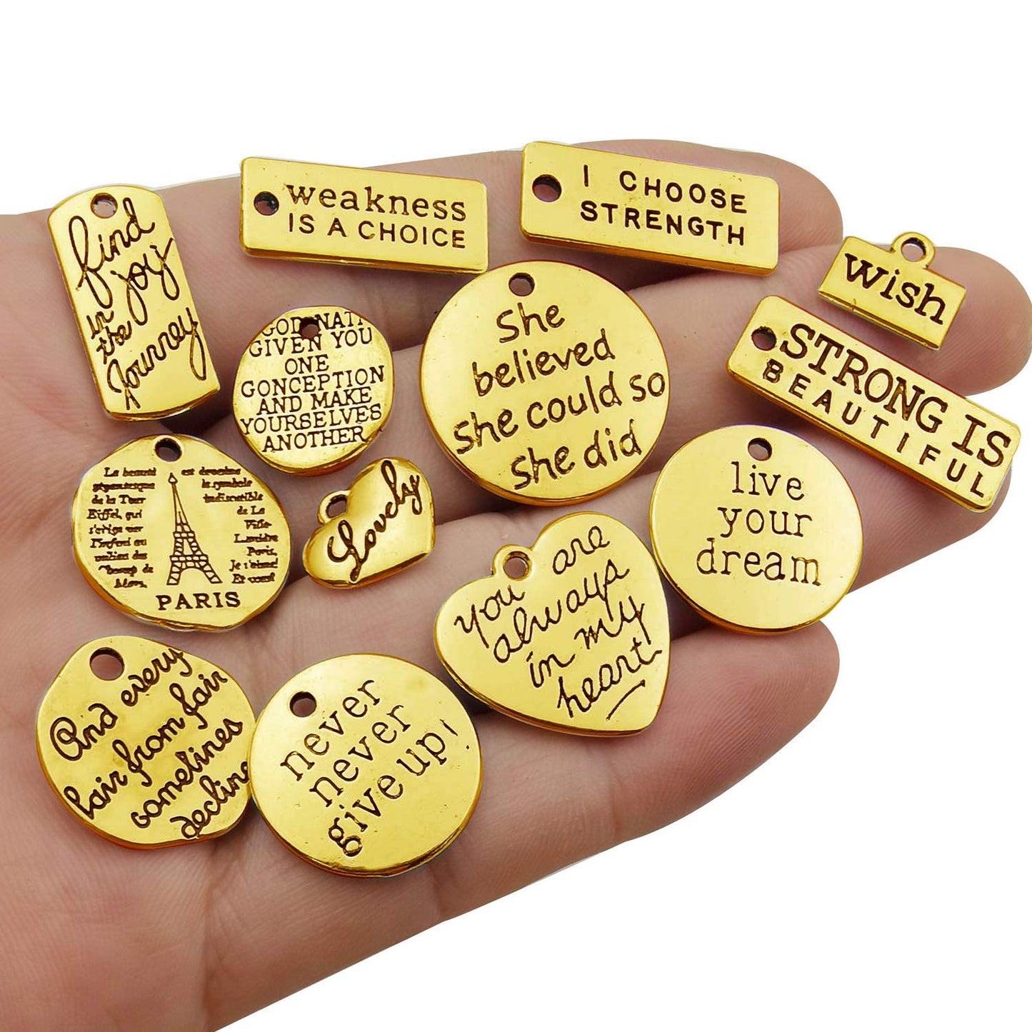 40pcs Antique Gold Inspiration Words Charms Craft Supplies Beads Charms Pendants for Jewelry Making Crafting Findings Accessory for DIY Necklace Bracelet (M511)