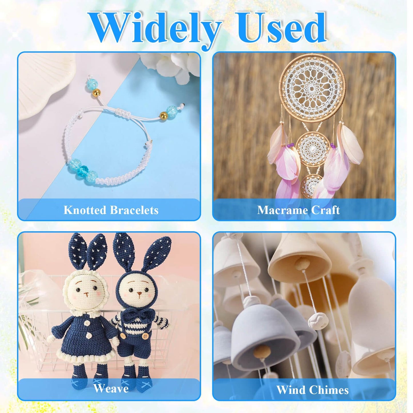 Anezus White Nylon String for Bracelets, 0.8mm Nylon Thread Braided Nylon Cord Wind Chime Outdoor Twine String for Beading, Necklaces, Blinds, DIY Craft, Jewelry Making