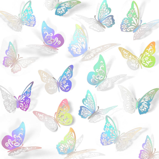 60 Pcs Butterfly Decorations, 3 Sizes 5 Styles, 3D Butterfly Cake Party Decorations, Butterfly Wall Decor, Butterflies for Crafts, Cake Decorating, Wall Stickers Room Decor (Laser Silver)