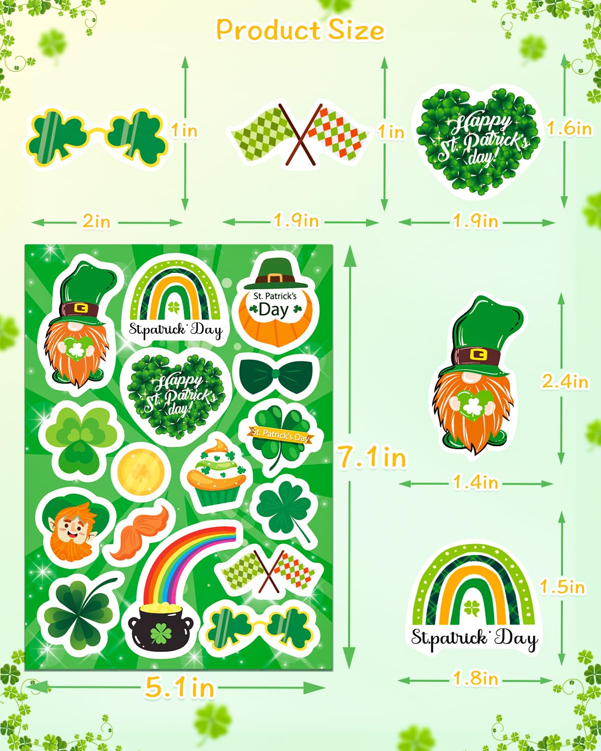 24 Sheets St Patricks Day Stickers for Kids Irish Day Stickers Accessories for Party Favor Crafts Supplies Decoration