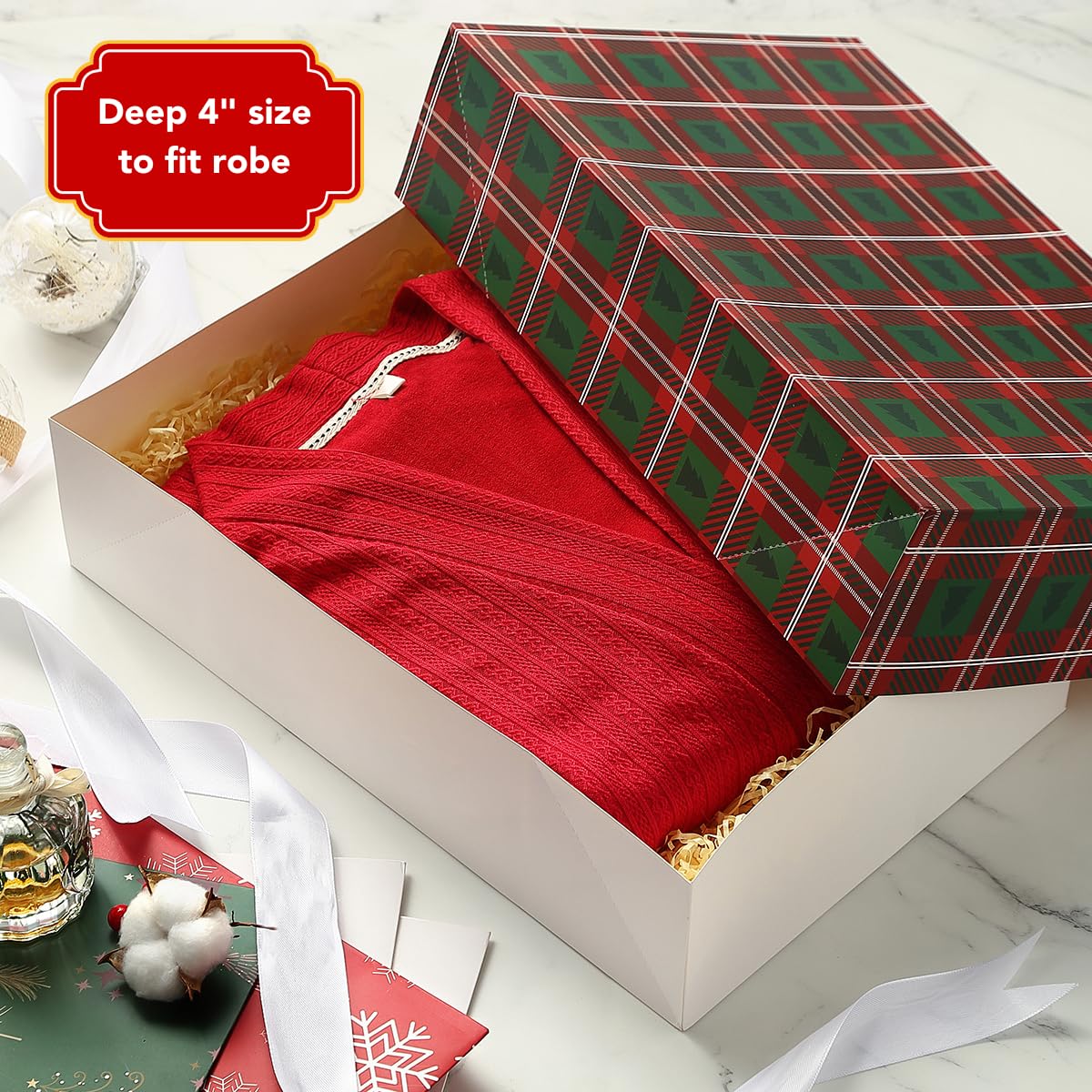 NUJOVI 13 Piece Christmas Gift Boxes with Lids - Premium Robe Boxes with 4 Inch Deep and Shirt Boxes Also Good for Pants, Lingerie, Sweaters, Clothing