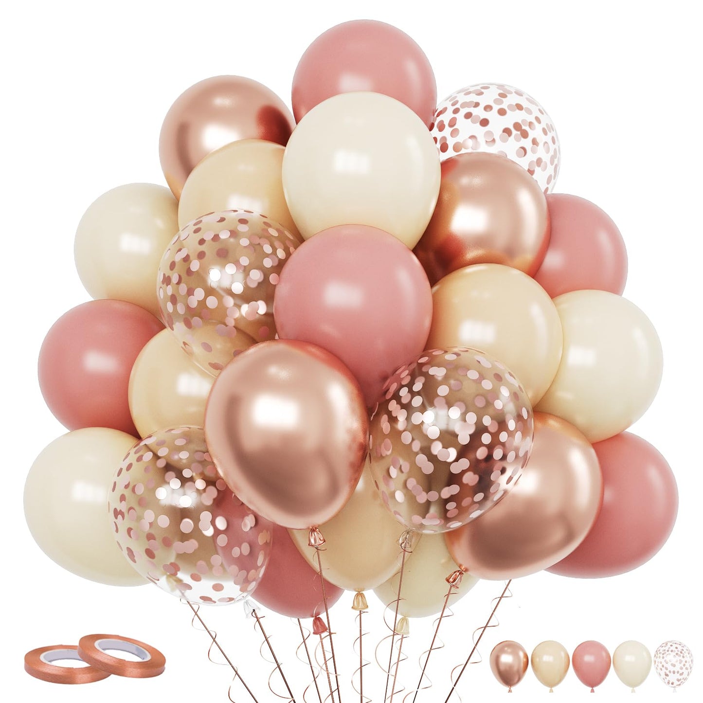 Funhot Retro Blush Pink Balloons Set, 60PCS Dusty Pink Birthday Balloons, 12Inch Chrome Rose Gold Balloons Beige Nude Latex Balloon for Girls Birthday Bridal Baby Shower Wedding Boho Party Decoration